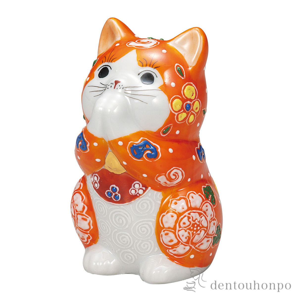 【送料無料】お祈り猫 だいだい盛 3.2号≪在庫確認後、通常即日で出荷≫ ( 置物 幸運 開運 まねきねこ 風水 九谷焼 )