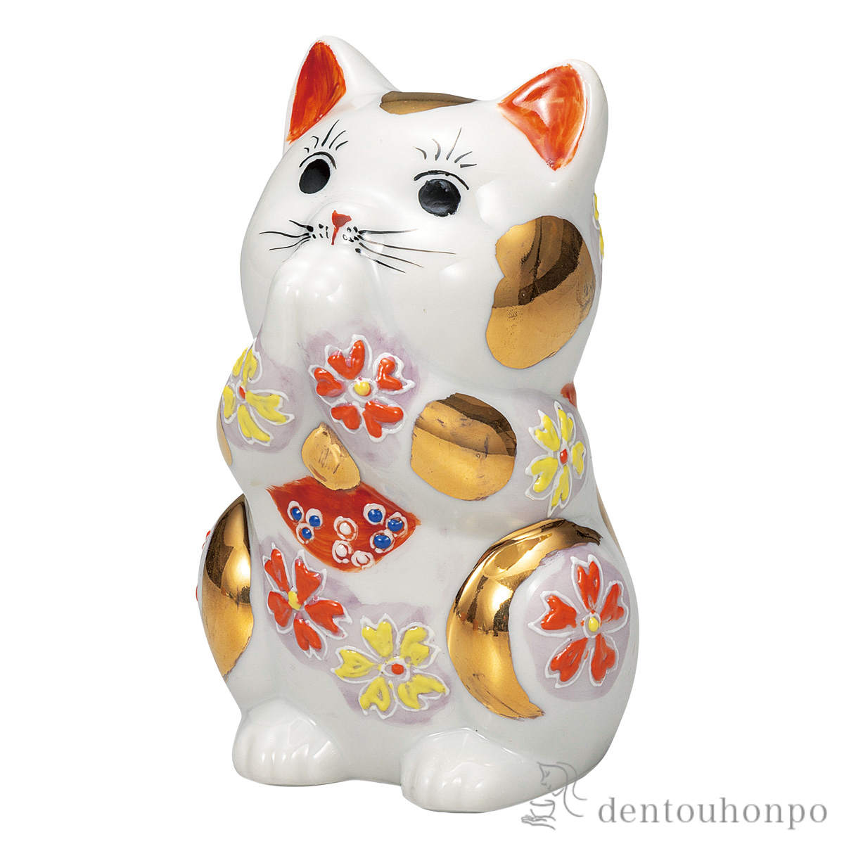 【送料無料】お祈り猫 金ブチ盛 3.8号≪在庫確認後、通常即日で出荷≫ ( 置物 幸運 開運 まねきねこ 風水 九谷焼 )