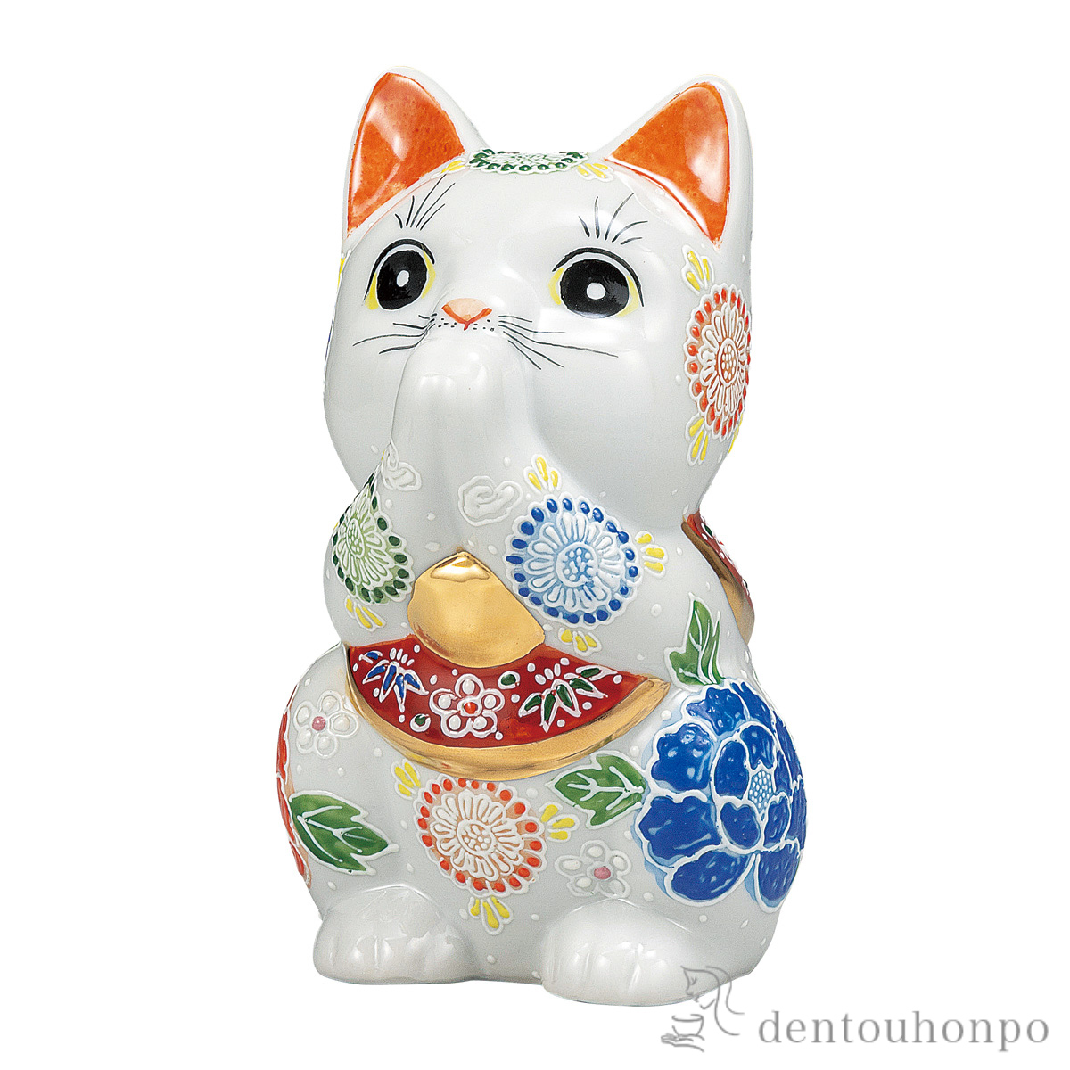 【送料無料】お祈り猫 白盛 6号≪在庫確認後、通常即日で出荷≫ ( 置物 幸運 開運 まねきねこ 風水 九谷焼 )