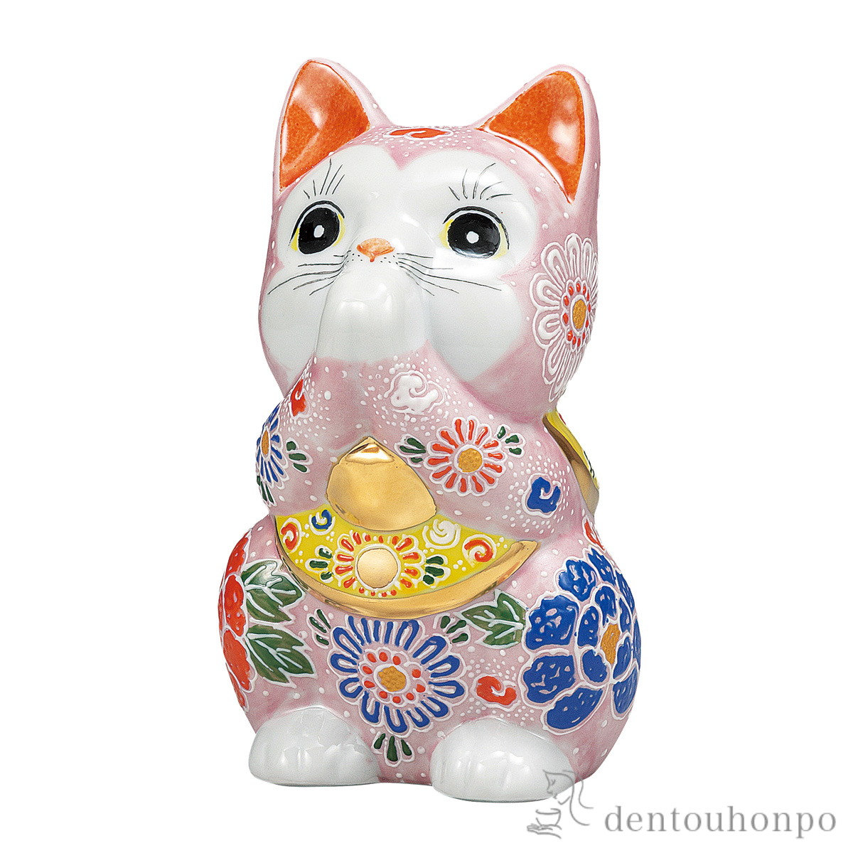 【送料無料】お祈り猫 ピンク盛 6号≪在庫確認後、通常即日で出荷≫ ( 置物 幸運 開運 まねきねこ 風水 九谷焼 )