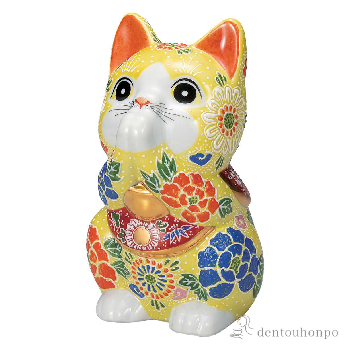 【送料無料】お祈り猫 黄盛 7号≪在庫確認後、通常即日で出荷≫ ( 置物 幸運 開運 まねきねこ 風水 九谷焼 )