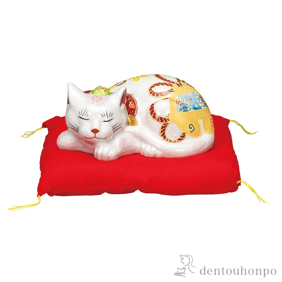 【送料無料】眠り猫 福鈴 6号 布団付≪在庫確認後、通常即日で出荷≫ ( 置物 幸運 開運 まねきねこ 風水 九谷焼 )