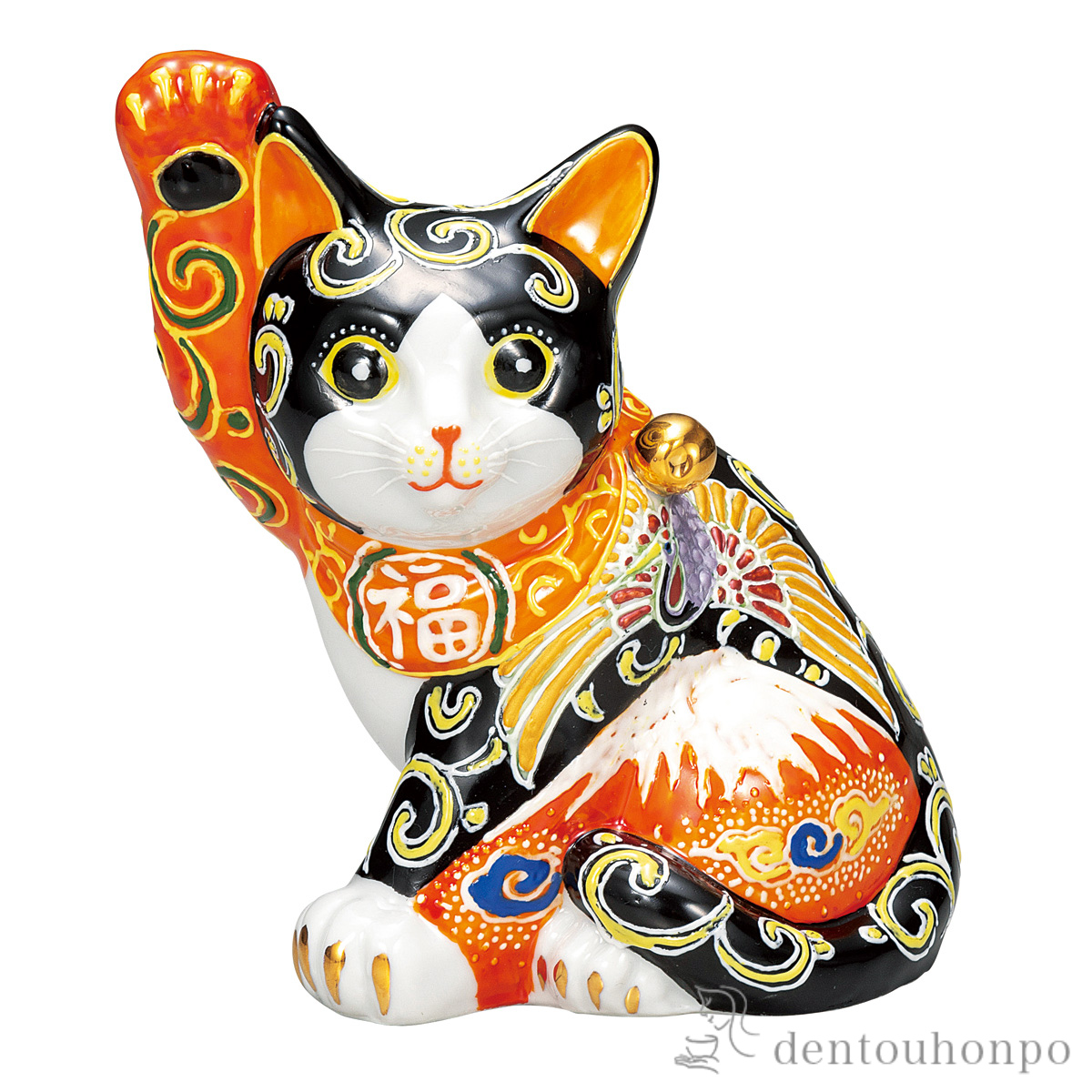 【送料無料】招き猫 赤富士に鶴 5.5号≪在庫確認後、通常即日で出荷≫ ( 置物 幸運 開運 まねきねこ 風水 九谷焼 )