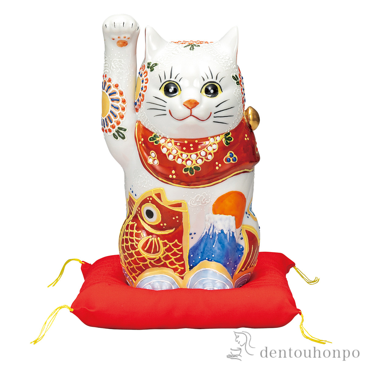 【送料無料】招き猫 祝鯛 7号 布団付≪在庫確認後、通常即日で出荷≫ ( 置物 幸運 開運 まねきねこ 風水 九谷焼 )