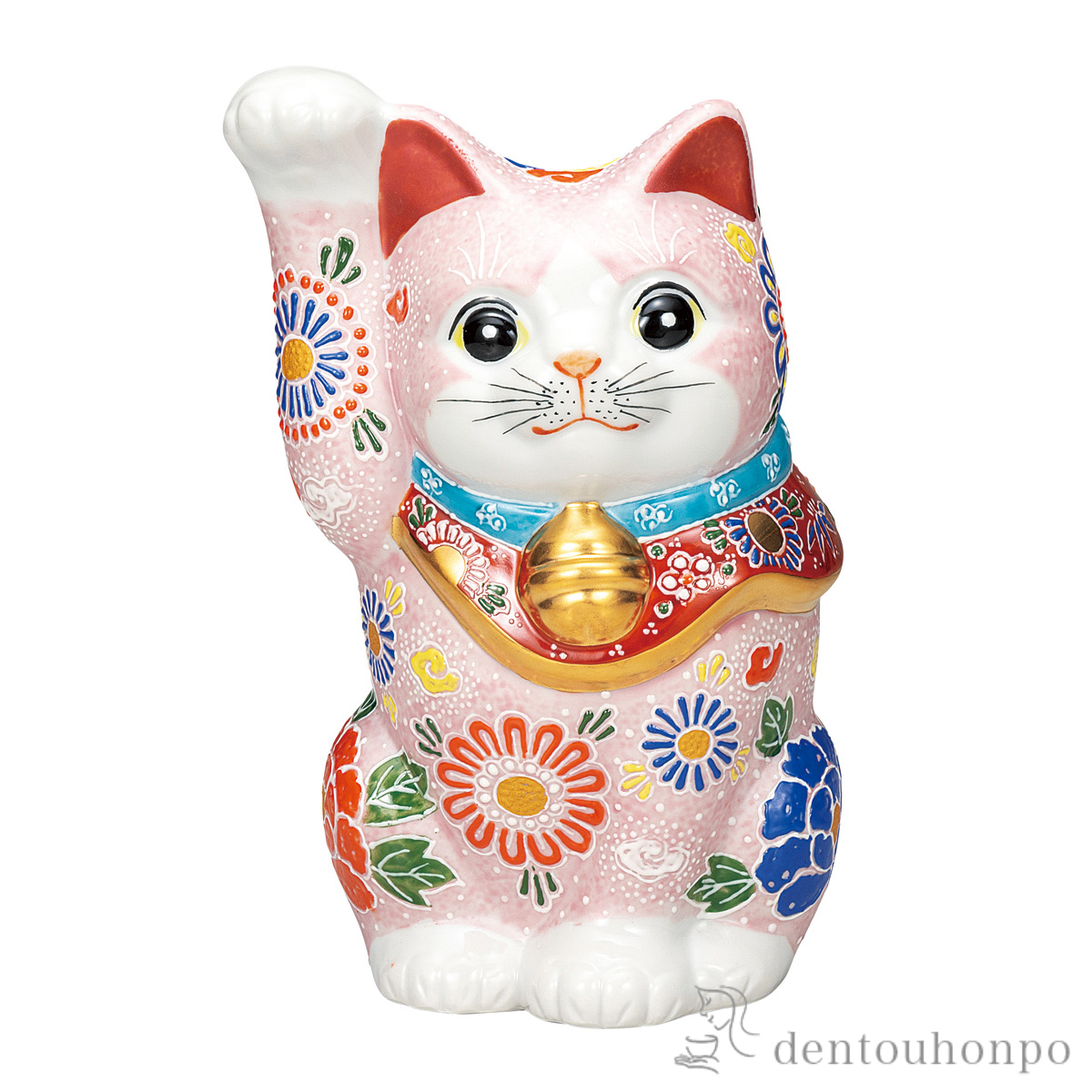 【送料無料】招き猫 ピンク盛 8号≪在庫確認後、通常即日で出荷≫ ( 置物 幸運 開運 まねきねこ 風水 九谷焼 )