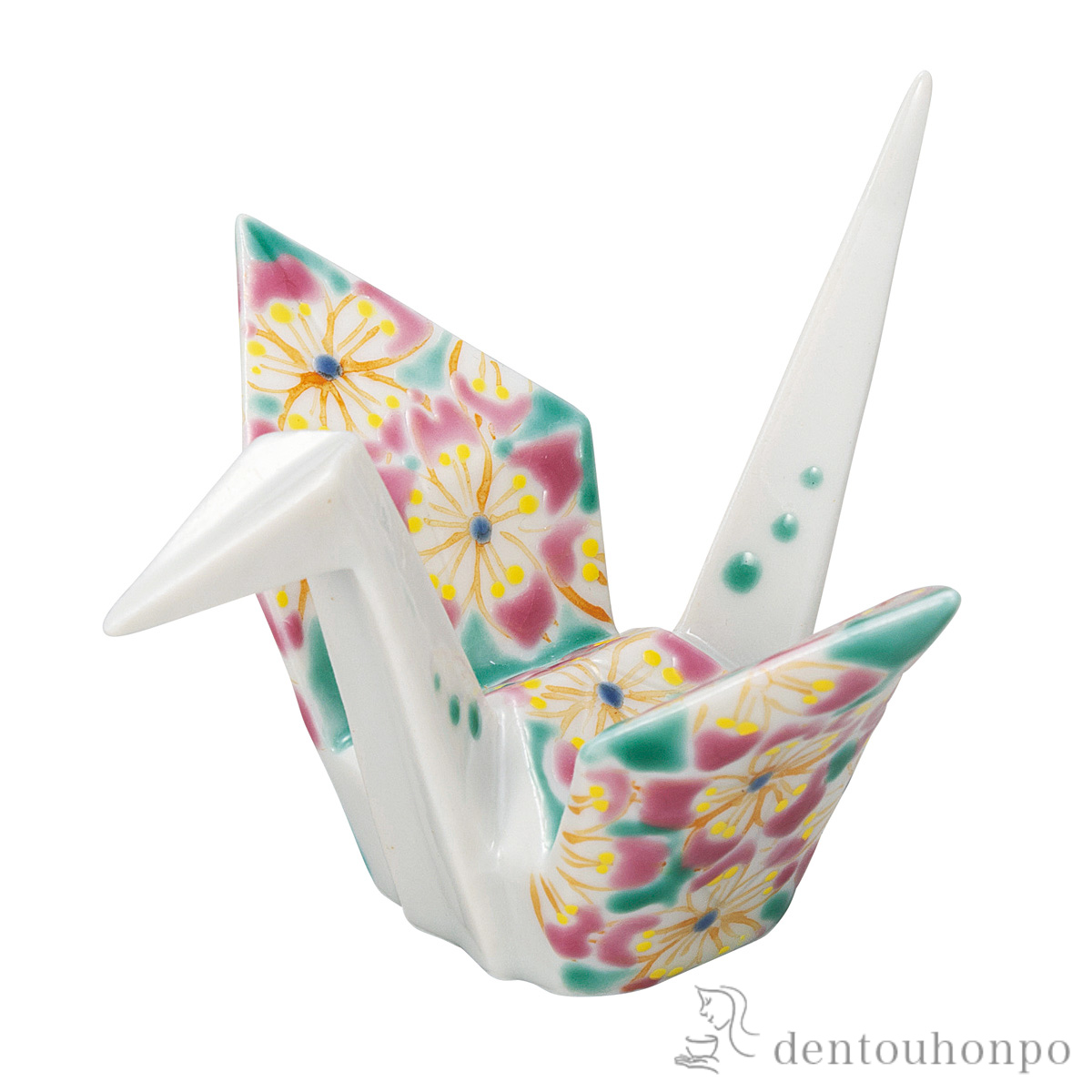 【送料無料】折り鶴 桜≪在庫確認後、通常即日で出荷≫ ( 置物 玄関 受付 幸運 風水 九谷焼 )