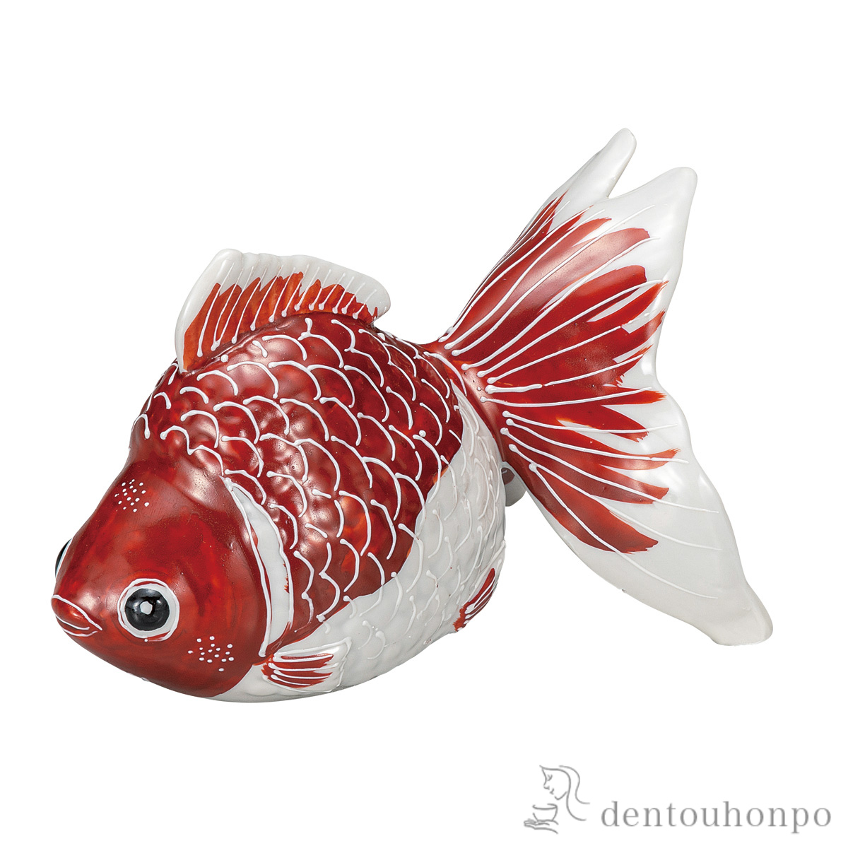 【送料無料】金魚 紅白彩 5号≪在庫確認後、通常即日で出荷≫ ( 置物 玄関 受付 幸運 風水 九谷焼 )