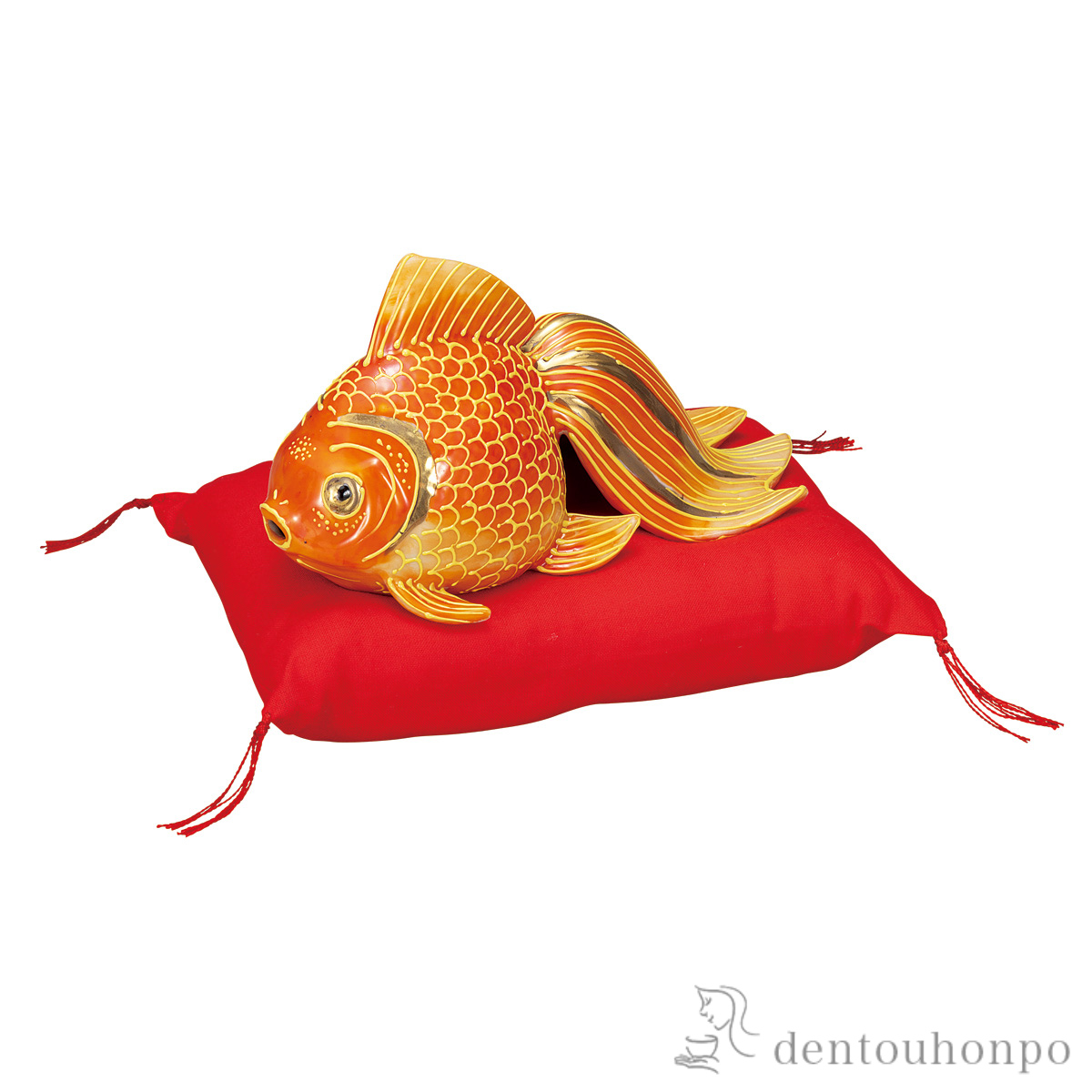【送料無料】金魚 紅盛 5号 布団付≪在庫確認後、通常即日で出荷≫ ( 置物 玄関 受付 幸運 風水 九谷焼 )