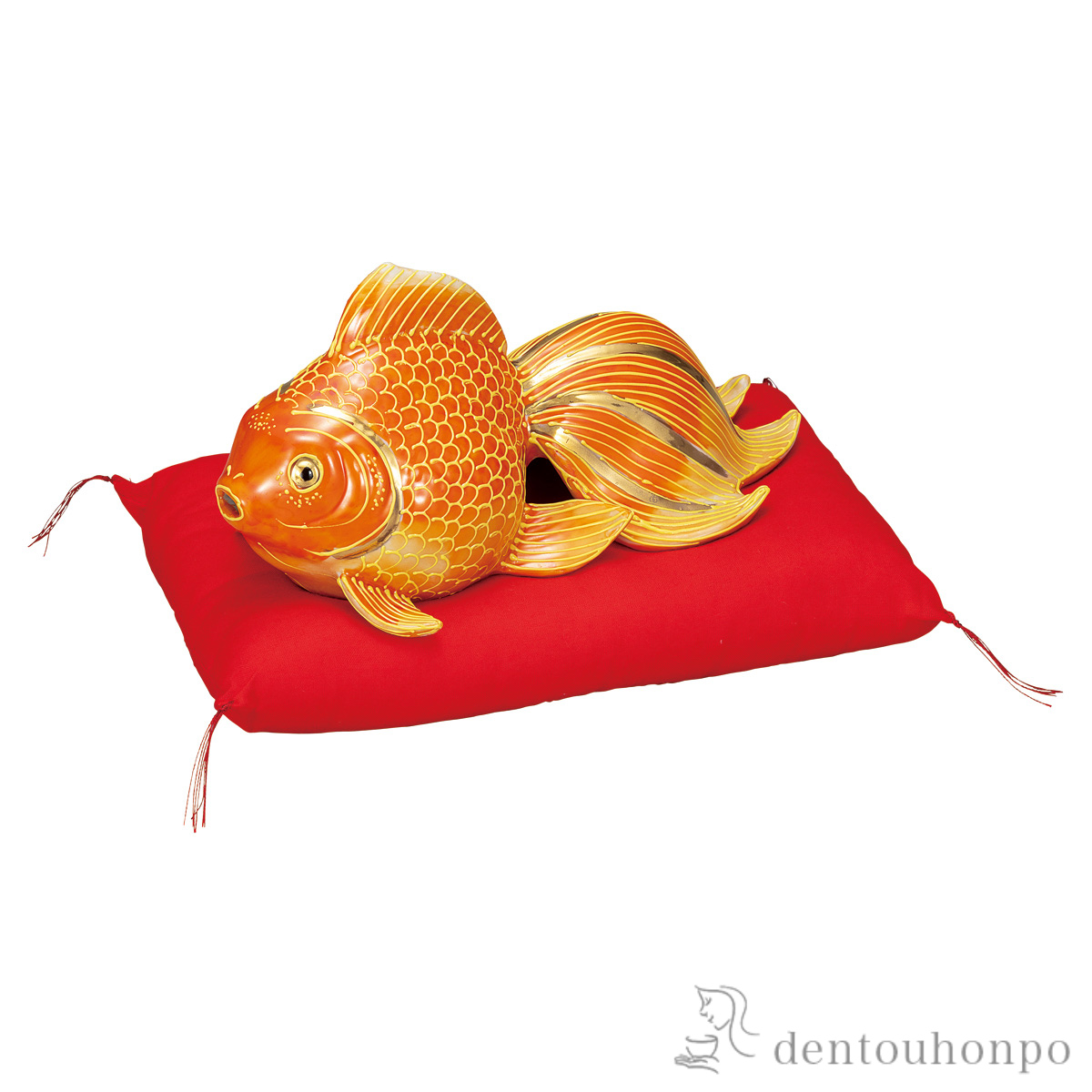 【送料無料】金魚 紅盛 7号 布団付≪在庫確認後、通常即日で出荷≫ ( 置物 玄関 受付 幸運 風水 九谷焼 )