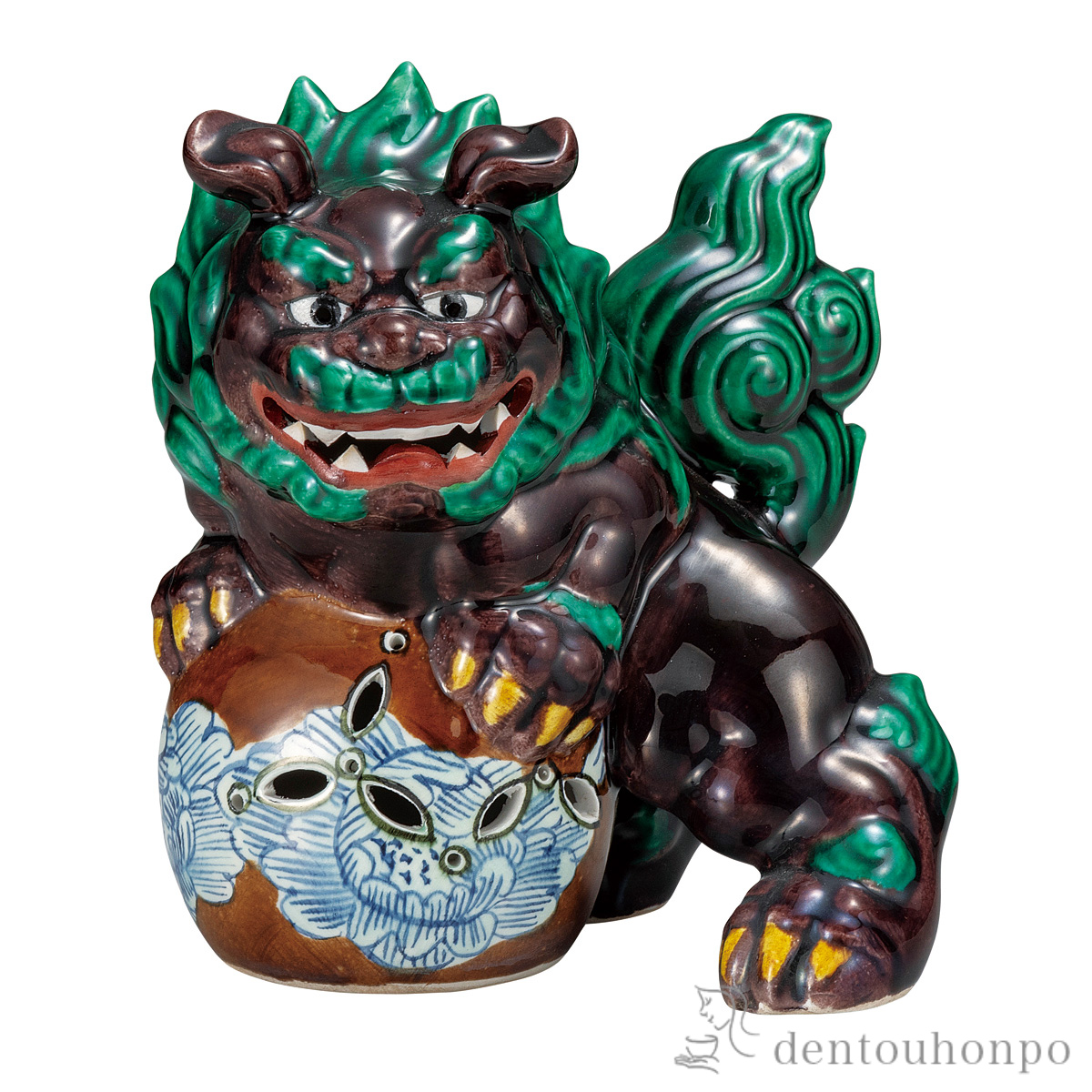 【送料無料】立獅子 交趾 5.5号≪在庫確認後、通常即日で出荷≫ ( 置物 玄関 受付 風水 幸運 九谷焼 )