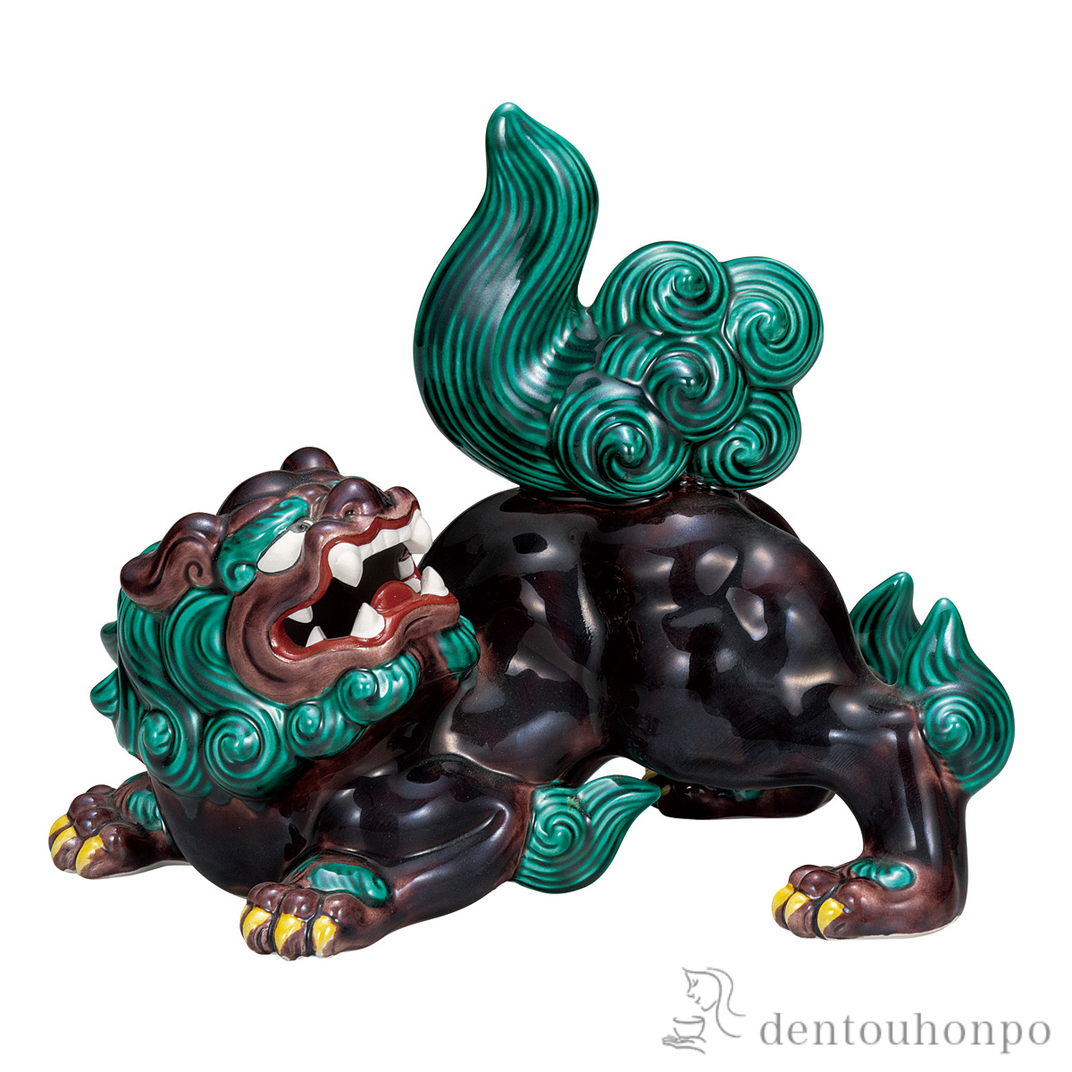 【送料無料】月見獅子 交趾 9号≪在庫確認後、通常即日で出荷≫ ( 置物 玄関 受付 風水 幸運 九谷焼 )