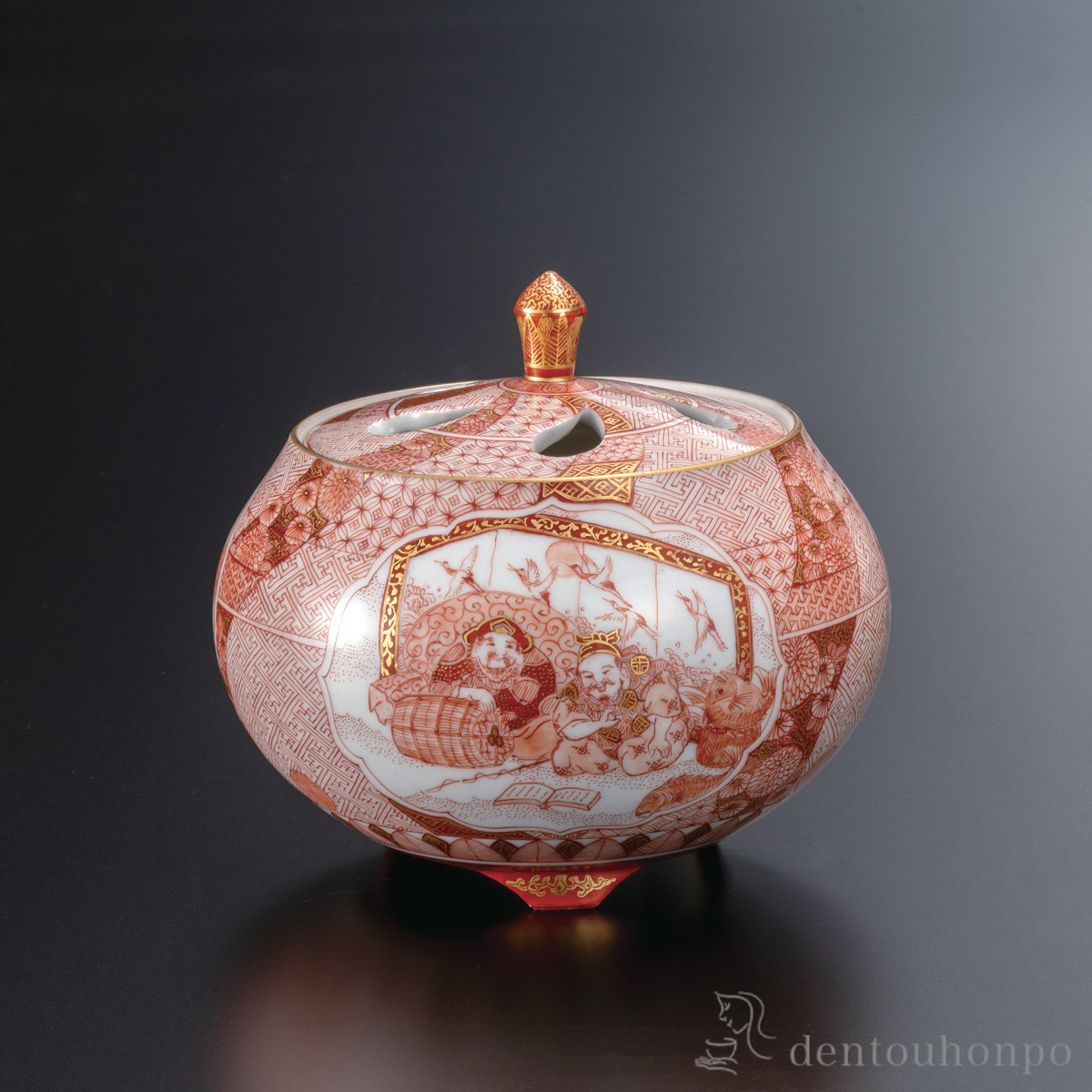 【送料無料】香炉 赤絵三つ間取り 3.6号≪在庫確認後、通常即日で出荷≫ ( お香 線香 リラックス 仏具 人気 九谷焼 )