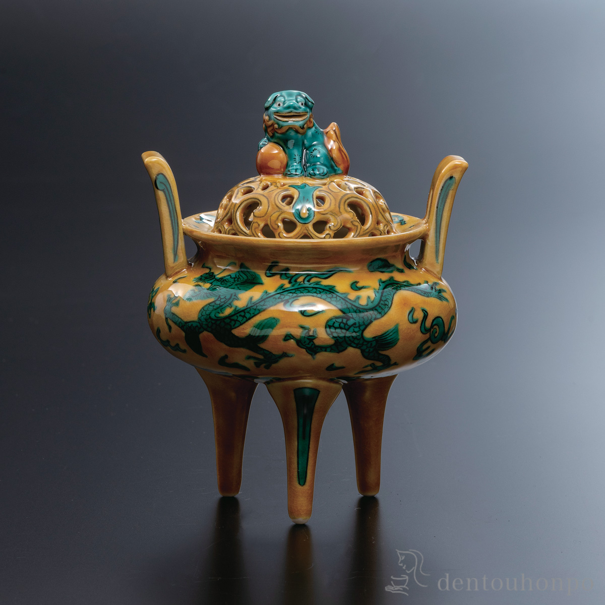 【送料無料】香炉 黄彩龍ノ図 5号≪在庫確認後、通常即日で出荷≫ ( お香 線香 リラックス 仏具 人気 九谷焼 )