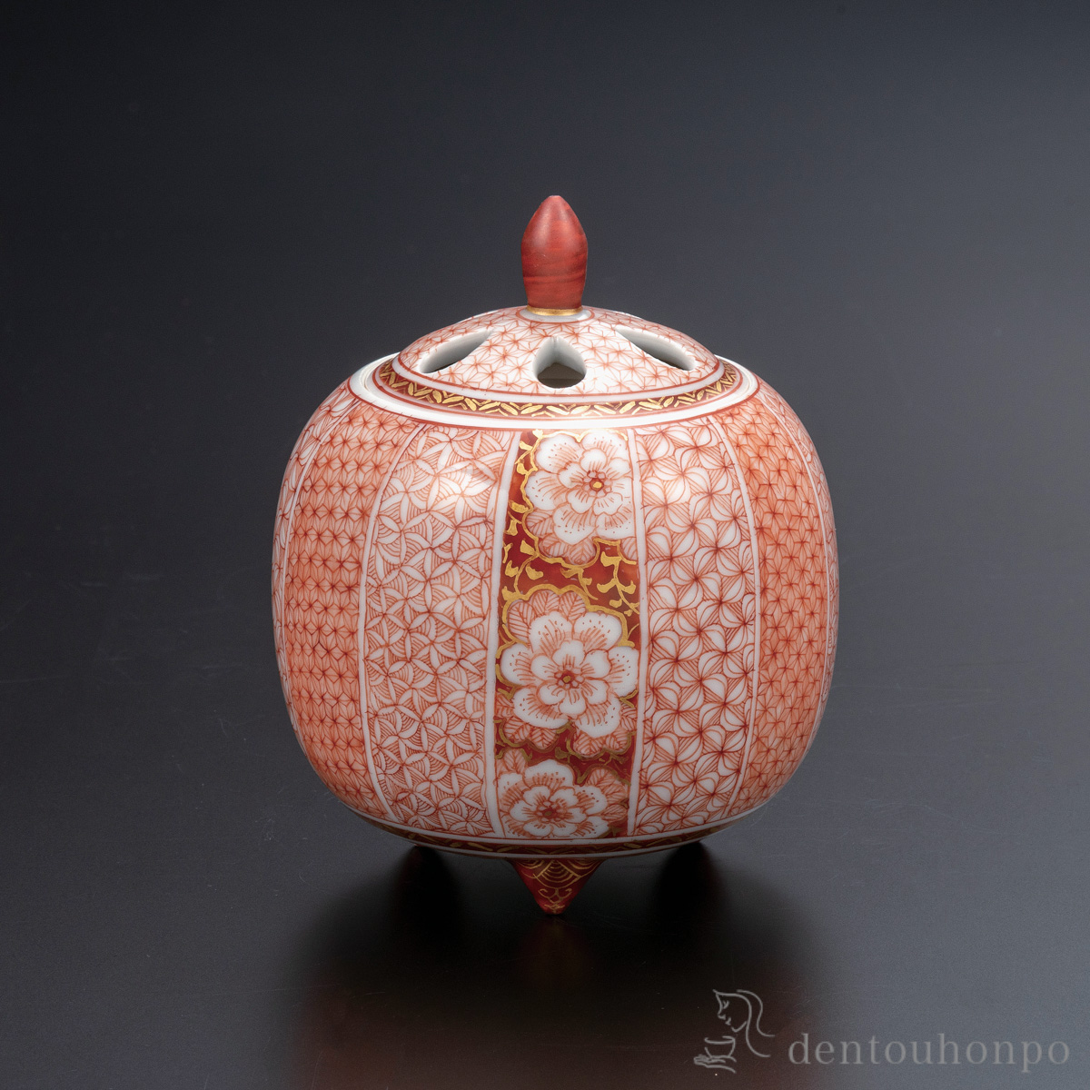 【送料無料】香炉 赤絵細描咲華文 3.5号≪在庫確認後、通常即日で出荷≫ ( お香 線香 リラックス 仏具 人気 九谷焼 )