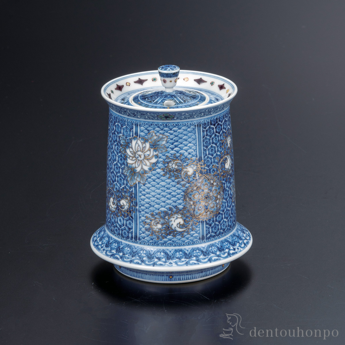 【送料無料】香炉 青華金彩幻花文 3.8号≪在庫確認後、通常即日で出荷≫ ( お香 線香 リラックス 仏具 人気 九谷焼 )