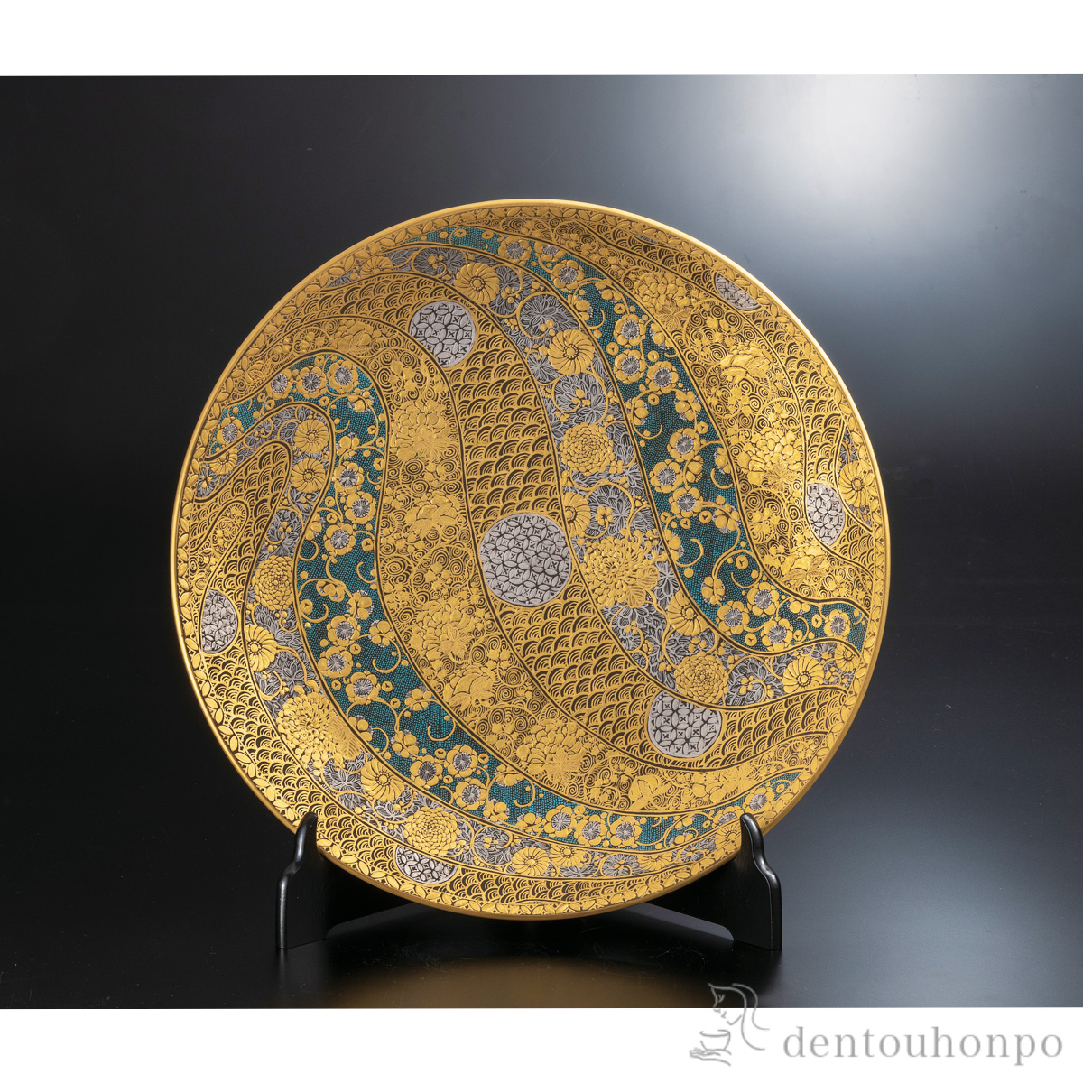 【送料無料】飾皿 本金盛割取小紋 15号 皿立付≪在庫確認後、通常即日で出荷≫ ( 置物 飾皿 スタンド 絵皿 贈り物 九谷焼 )