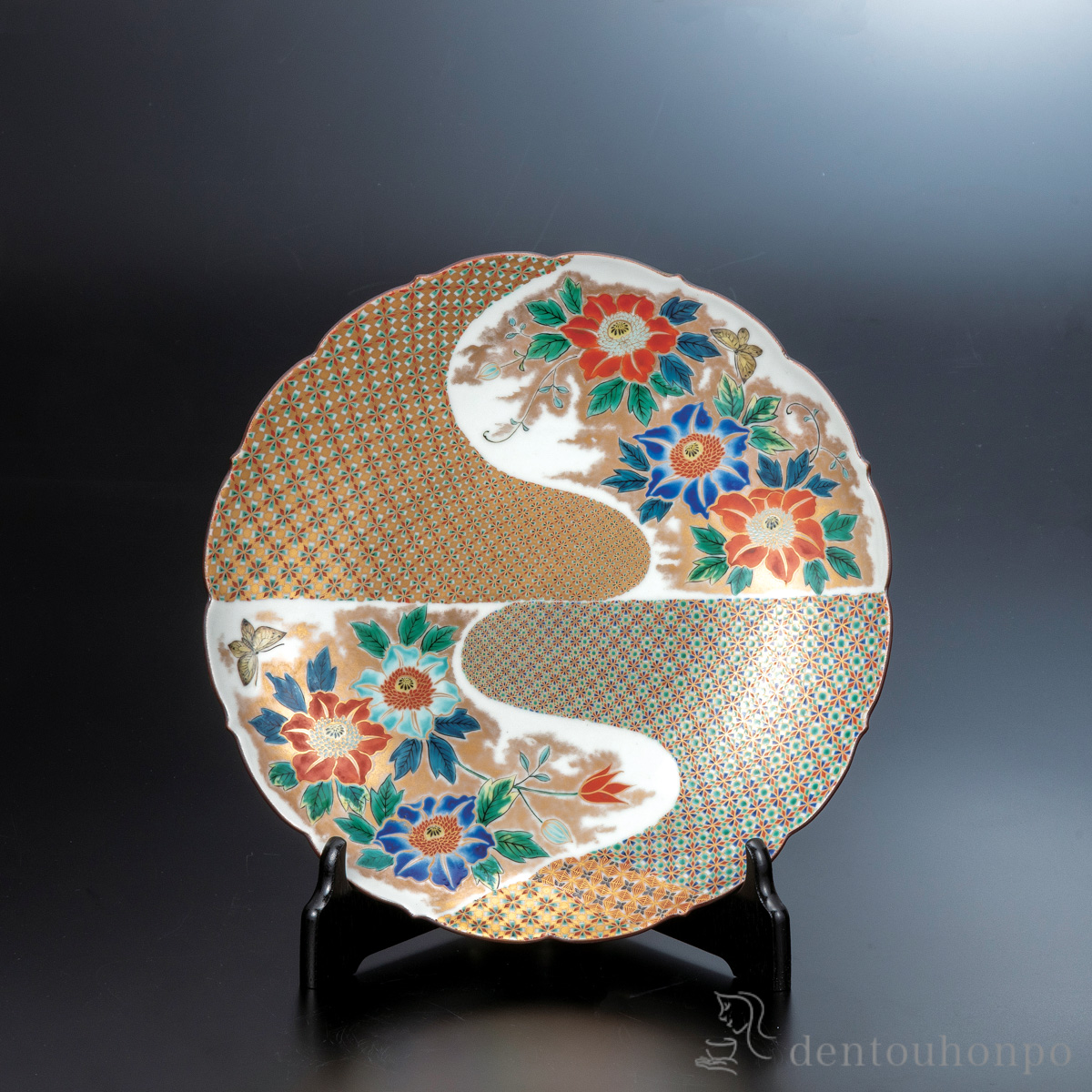 【送料無料】飾皿 彩色鉄仙 10号≪在庫確認後、通常即日で出荷≫ ( 置物 飾皿 スタンド 絵皿 贈り物 九谷焼 )