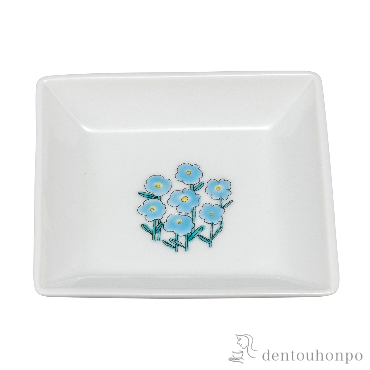 角小皿 花束 水色 3号≪在庫確認後、通常即日で出荷≫ ( プレート 醤油皿 豆皿 和食 洋食 九谷焼 )