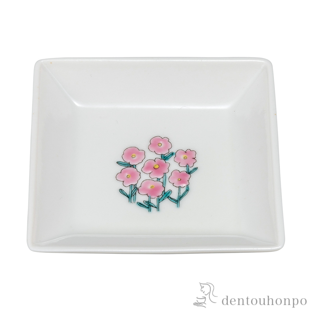 角小皿 花束 ピンク 3号≪在庫確認後、通常即日で出荷≫ ( プレート 醤油皿 豆皿 和食 洋食 九谷焼 )