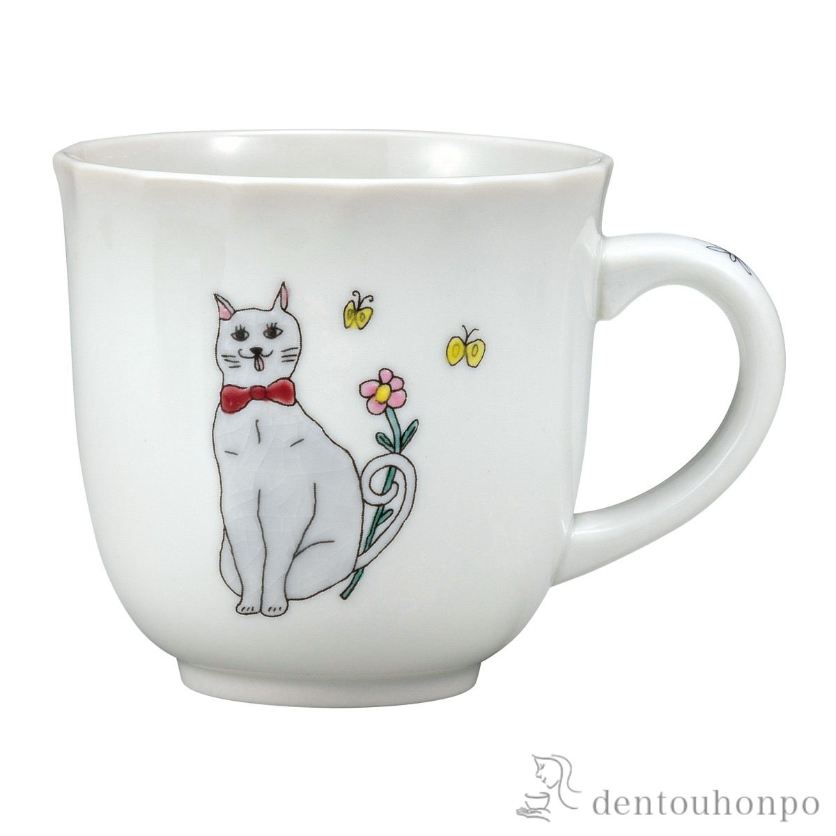 【送料無料】マグカップ リボンねこ≪在庫確認後、通常即日で出荷≫ ( プレゼント デザイン マグ オリジナル タンブラー 九谷焼 )