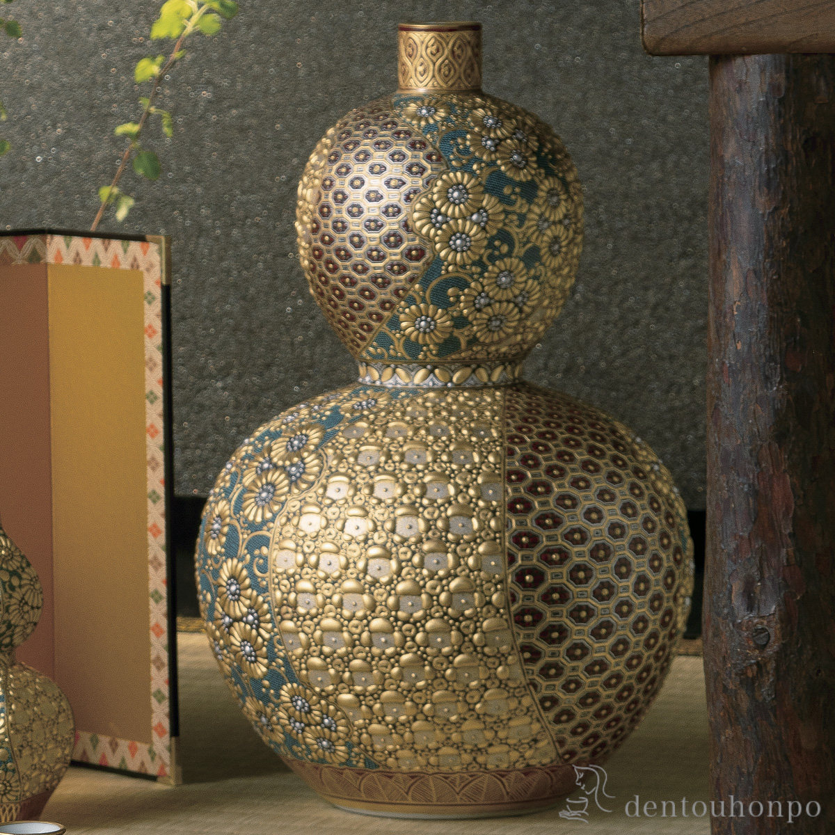 【送料無料】飾壷 本金盛割取小紋 13号≪在庫確認後、通常即日で出荷≫ ( 木札名入れ有料 ガラス フラワーベース 花器 一輪挿し おすすめ 九谷焼 )