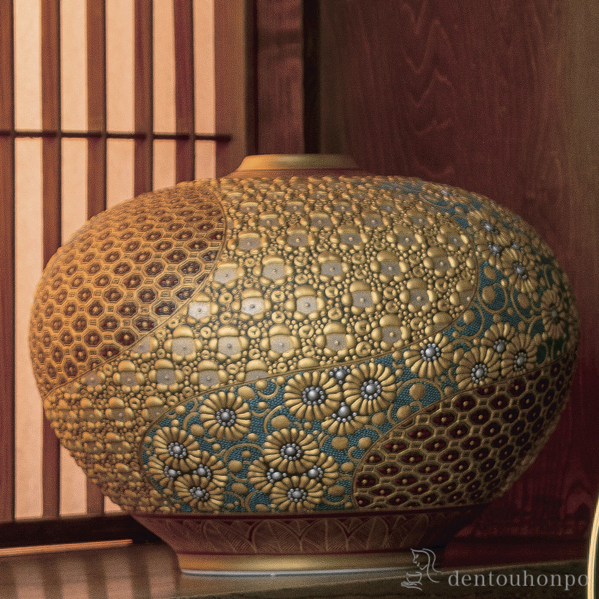 【送料無料】飾壷 本金盛割取小紋 10号≪在庫確認後、通常即日で出荷≫ ( 木札名入れ有料 ガラス フラワーベース 花器 一輪挿し おすすめ 九谷焼 )