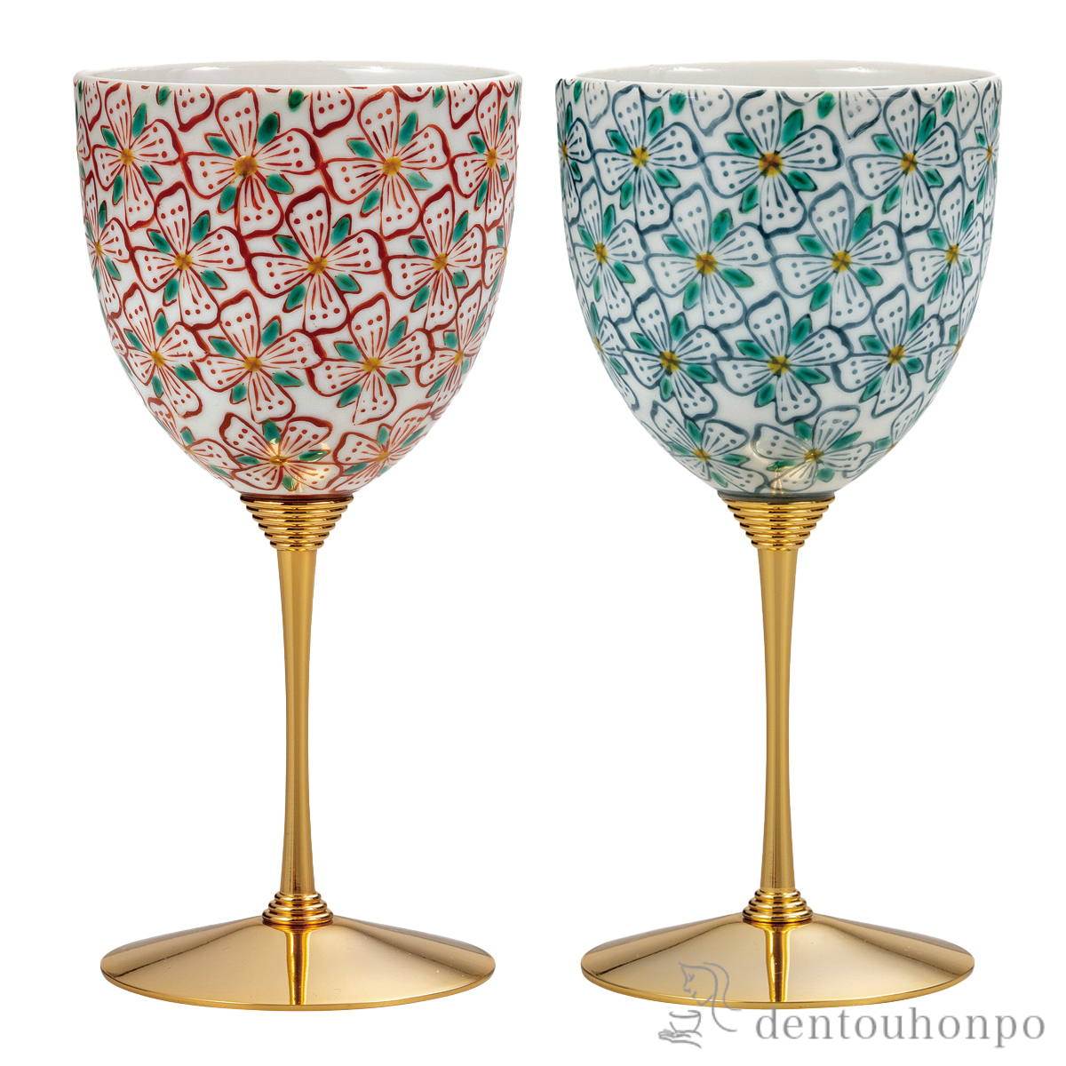 【送料無料】ペアワインカップ 花紋≪在庫確認後、通常即日で出荷≫ ( ワインカップ 酒器 日本酒 冷酒 人気 九谷焼 )