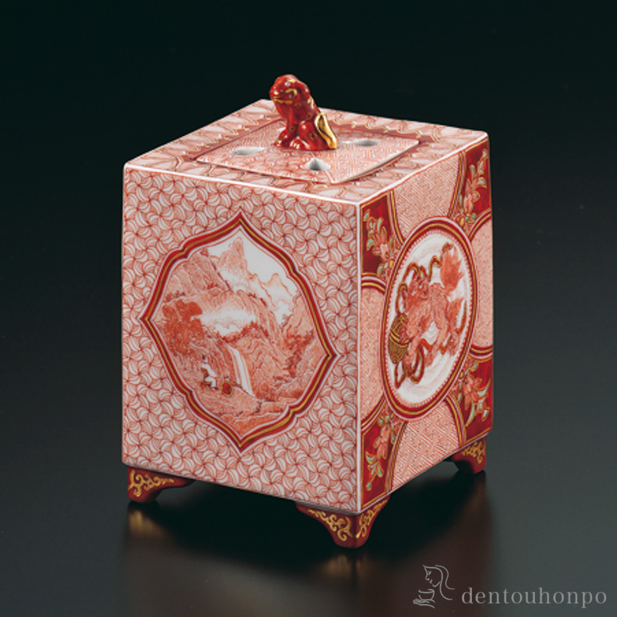 【送料無料】香炉 観瀑図 4号≪在庫確認後、1~3営業日で出荷≫ ( 木箱名入れ有料 お香 線香 リラックス 仏具 人気 九谷焼 )