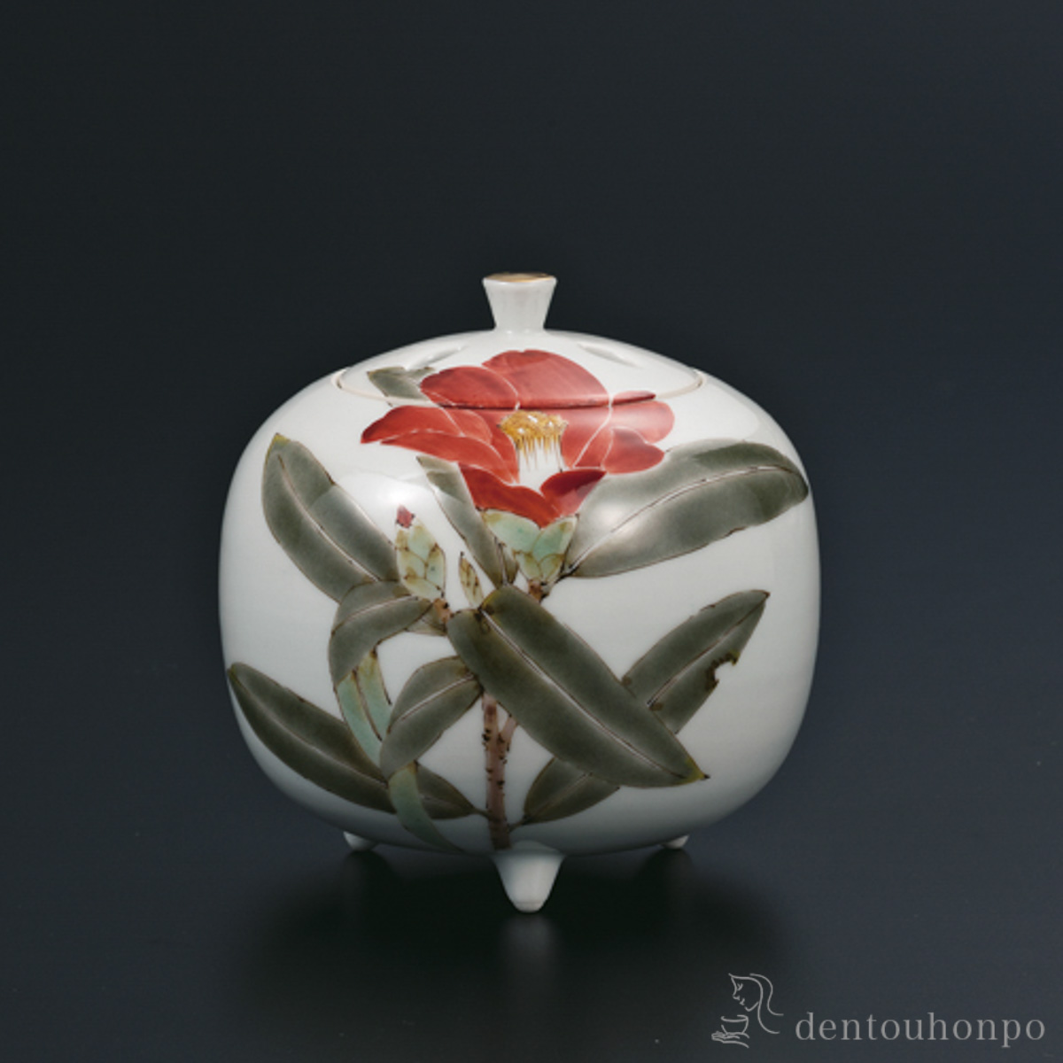 【送料無料】香炉 椿文 4号≪在庫確認後、1~3営業日で出荷≫ ( 木箱名入れ有料 お香 線香 リラックス 仏具 人気 九谷焼 )