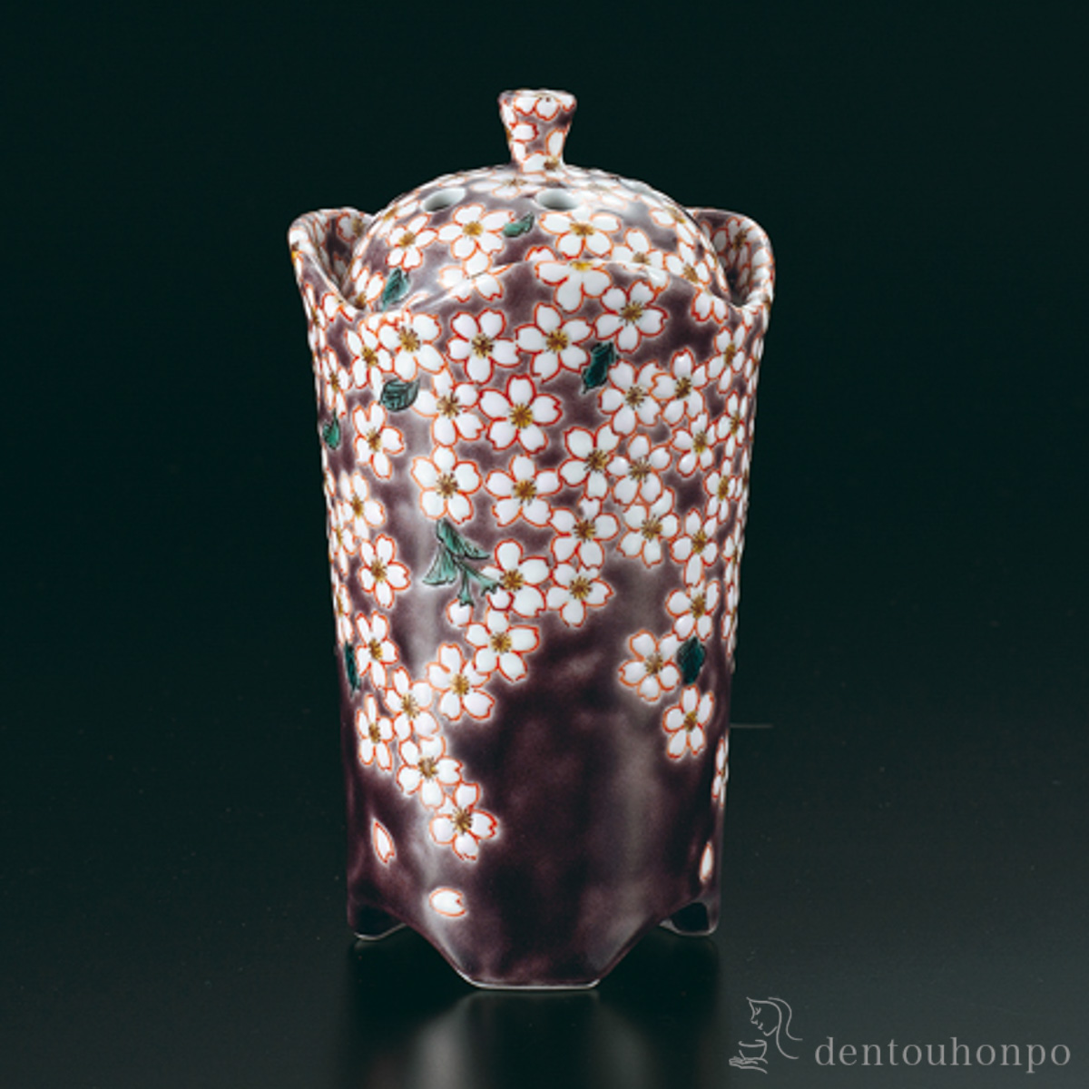 【送料無料】香炉 夜桜≪在庫確認後、1~3営業日で出荷≫ ( 木箱名入れ有料 お香 線香 リラックス 仏具 人気 九谷焼 )