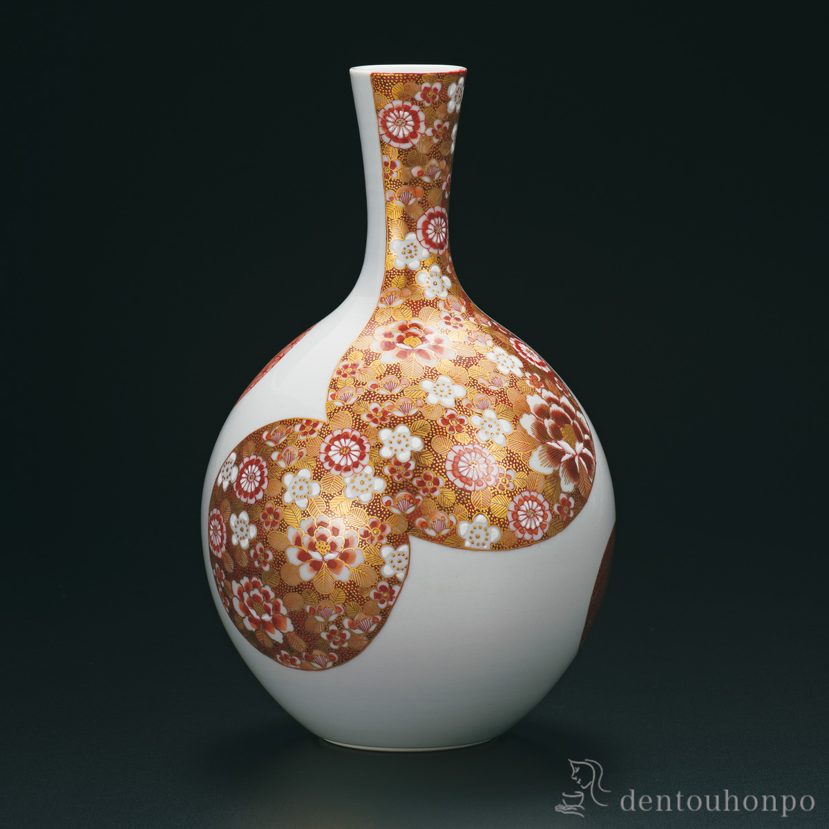 【送料無料】花瓶 赤絵金彩花詰紋 8号≪在庫確認後、1~3営業日で出荷≫ ( 木箱名入れ有料 木札名入れ有料 ガラス フラワーベース 花器 一輪挿し おすすめ 九谷焼 )