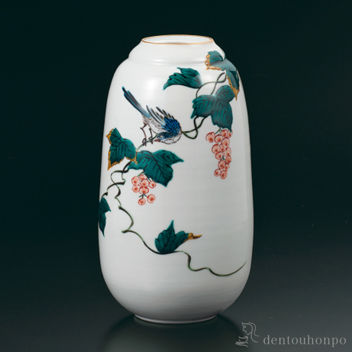 【送料無料】飾壺 色絵ぶどうに鳥≪在庫確認後、1~3営業日で出荷≫ ( 木箱名入れ有料 木札名入れ有料 ガラス フラワーベース 花器 一輪挿し おすすめ 九谷焼 )