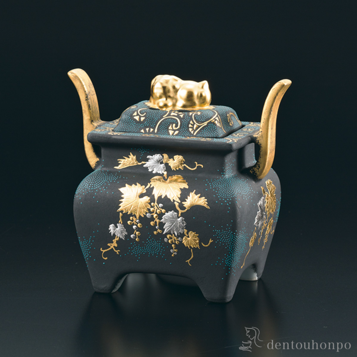 【送料無料】香炉 白金盛葡萄図青粒≪在庫確認後、1~3営業日で出荷≫ ( 木箱名入れ有料 お香 線香 リラックス 仏具 人気 九谷焼 )