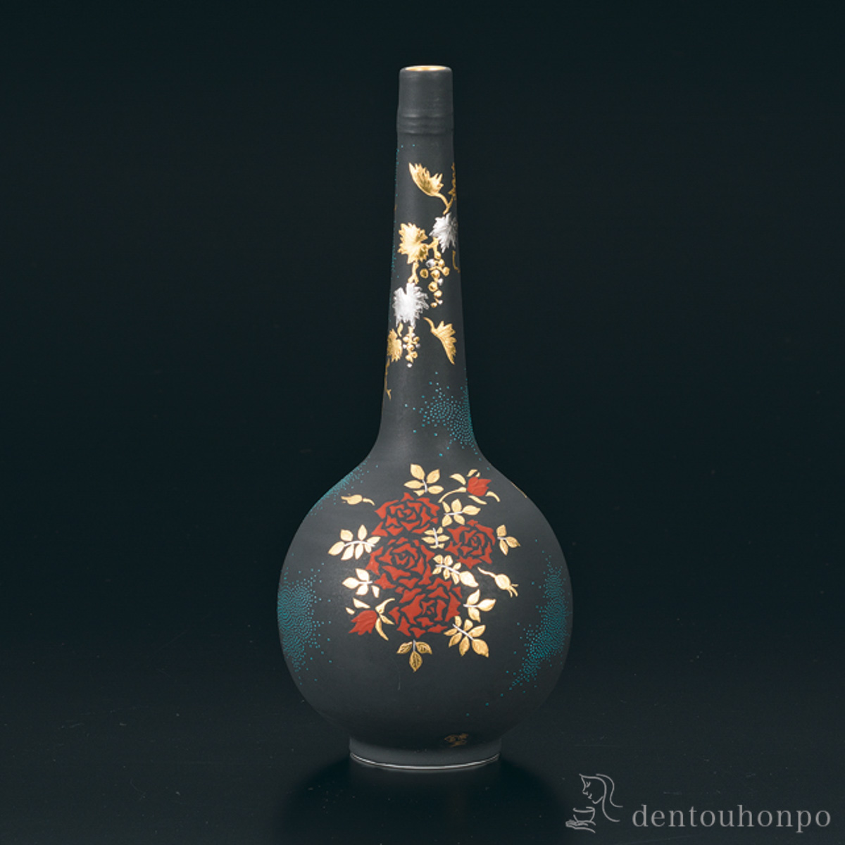 【送料無料】花入 白金盛薔薇葡萄図青粒≪在庫確認後、1~3営業日で出荷≫ ( 木箱名入れ有料 木札名入れ有料 ガラス フラワーベース 花器 一輪挿し おすすめ 九谷焼 )