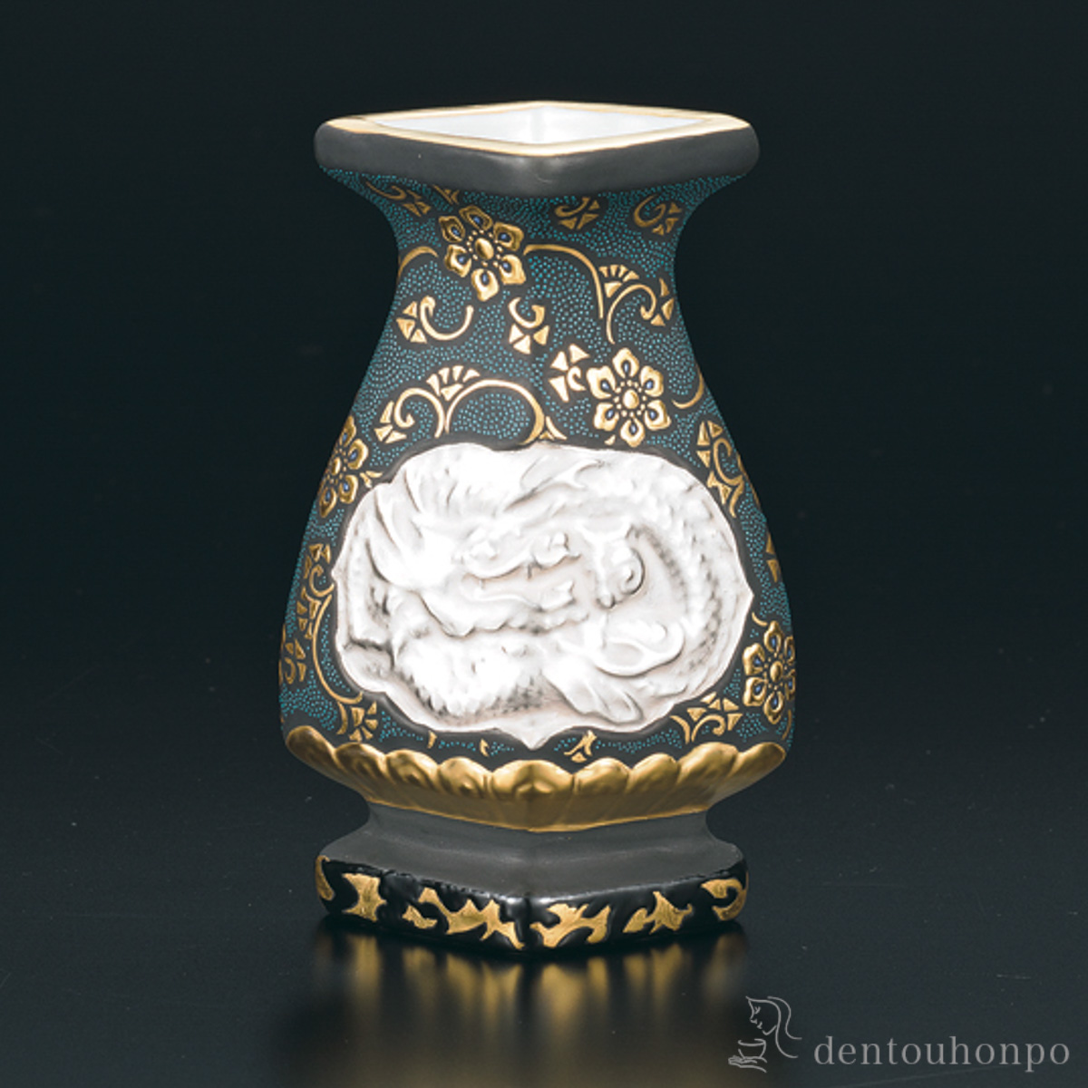 【送料無料】花入 盛金唐草文青粒龍鳳凰図≪在庫確認後、1~3営業日で出荷≫ ( 木箱名入れ有料 木札名入れ有料 ガラス フラワーベース 花器 一輪挿し おすすめ 九谷焼 )