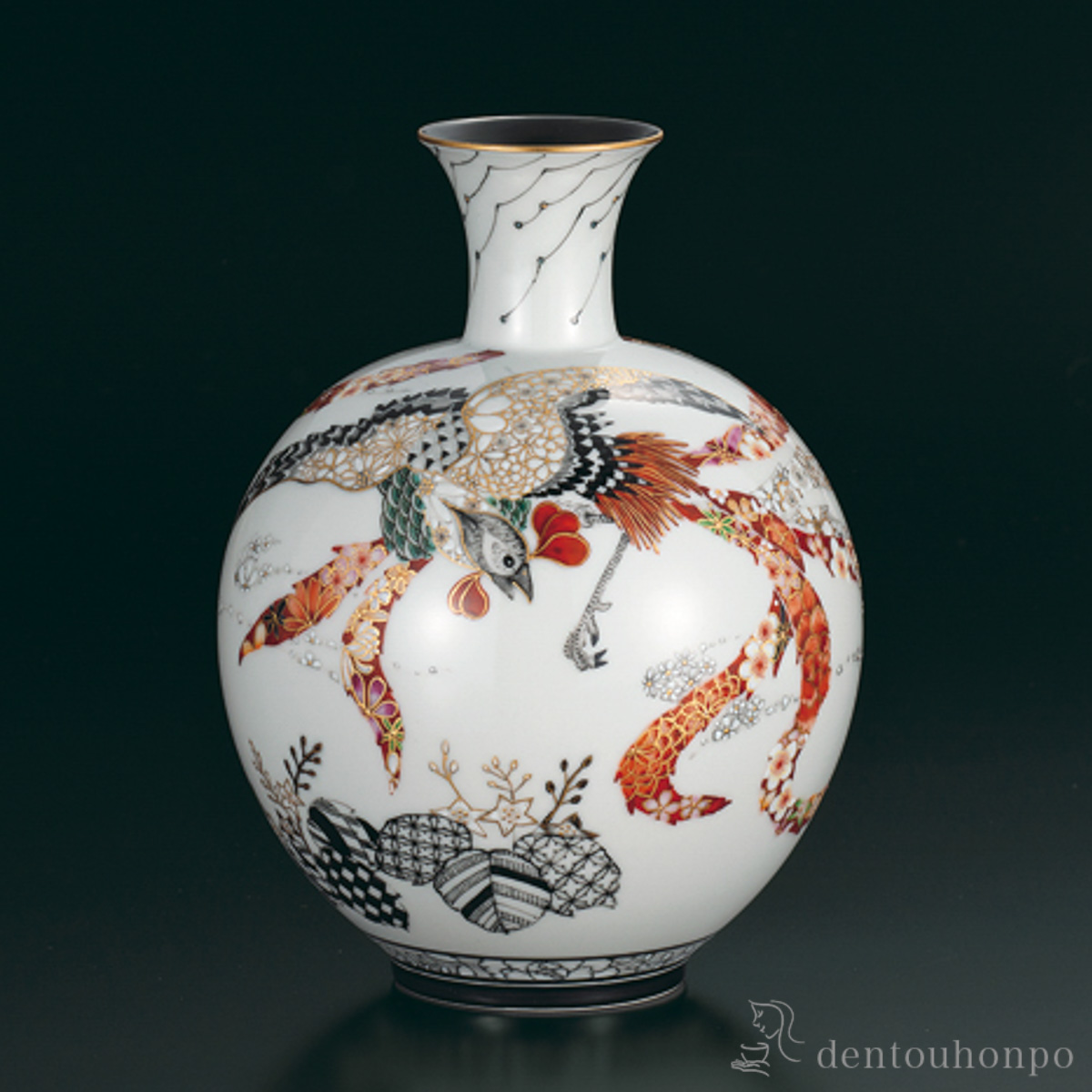 【送料無料】花瓶 本金花詰鳳凰の図 6号≪在庫確認後、1~3営業日で出荷≫ ( 木箱名入れ有料 木札名入れ有料 ガラス フラワーベース 花器 一輪挿し おすすめ 九谷焼 )