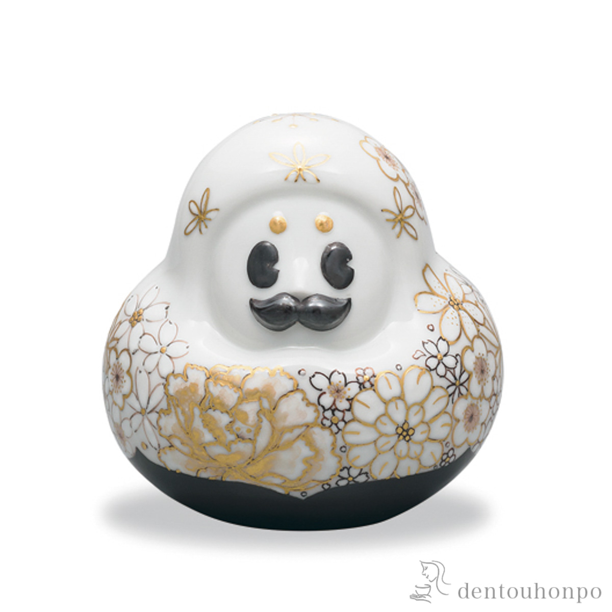 【送料無料】九谷焼置物 ひゃくまんさん 本金墨花詰≪在庫確認後、1~3営業日で出荷≫ ( 木箱名入れ有料 木札名入れ有料 置物 幸運 風水 縁起物 人気 九谷焼 )