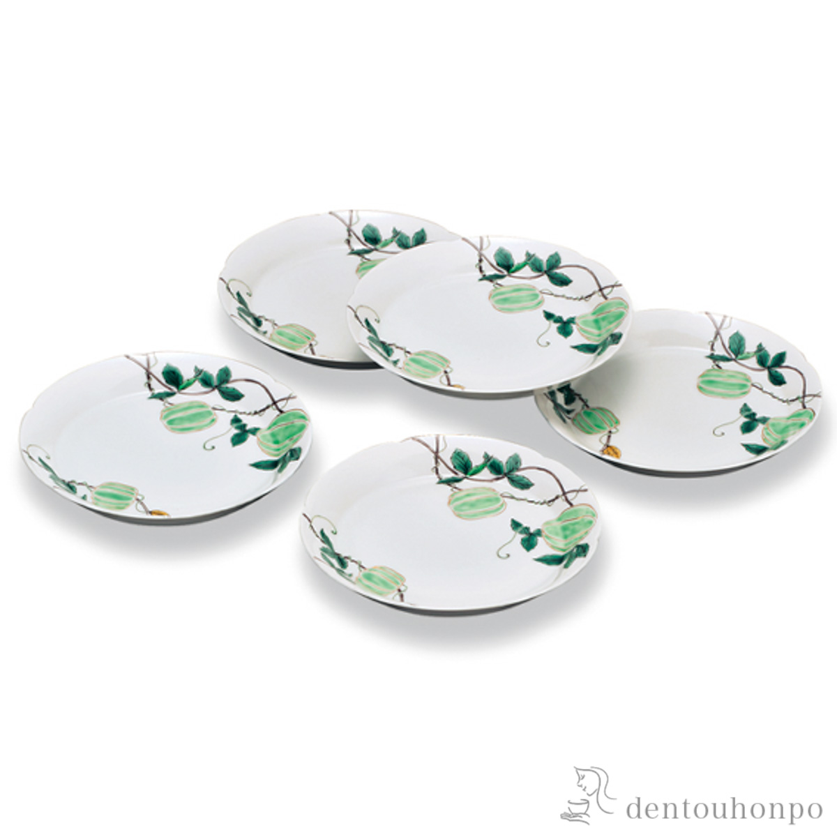 【送料無料】皿揃 風船かずら 5号 5枚セット≪在庫確認後、1~3営業日で出荷≫ ( 和食器セット お皿 揃える 食器 和食 九谷焼 )
