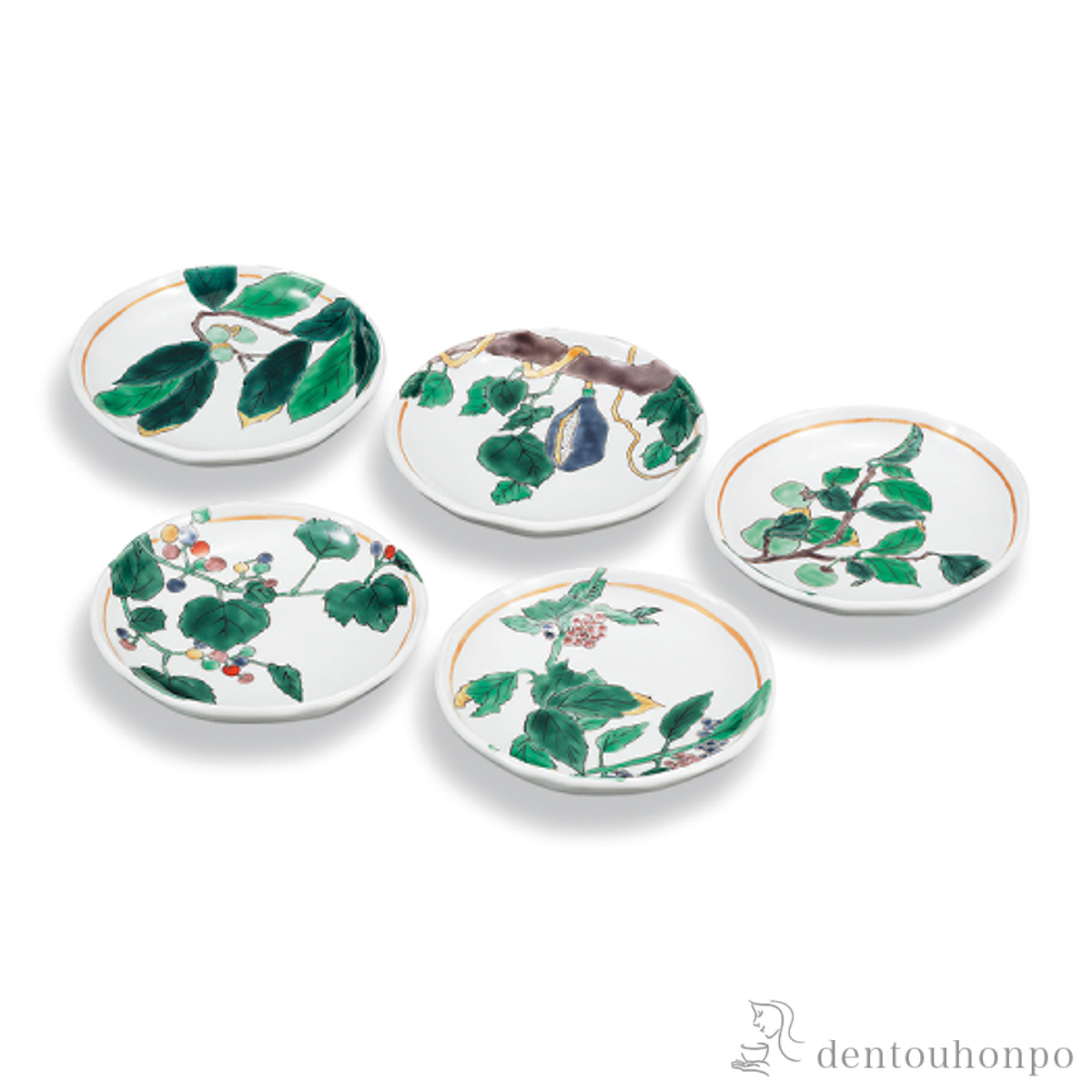 【送料無料】皿揃 山の恵み 5号 5枚セット≪在庫確認後、1~3営業日で出荷≫ ( 和食器セット お皿 揃える 食器 和食 九谷焼 )