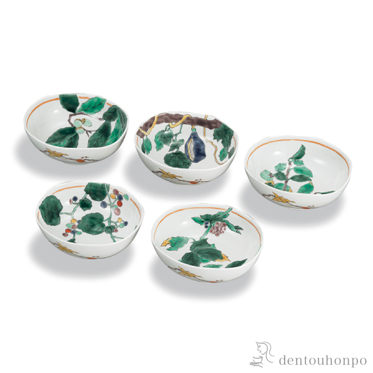 【送料無料】楕円鉢揃 山の恵み 5枚セット≪在庫確認後、1~3営業日で出荷≫ ( 和食 食器 おつまみ 朝食 料理 九谷焼 )