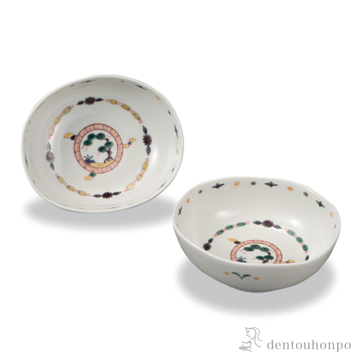 【送料無料】楕円鉢 松丸文 5号 ペア≪在庫確認後、1~3営業日で出荷≫ ( 和食 食器 おつまみ 朝食 料理 九谷焼 )