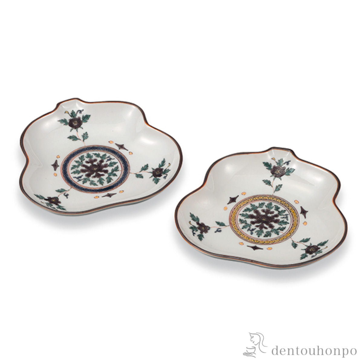 【送料無料】瓢箪皿 色絵牡丹 5号 ペア≪在庫確認後、1~3営業日で出荷≫ ( プレート 醤油皿 豆皿 和食 洋食 九谷焼 )