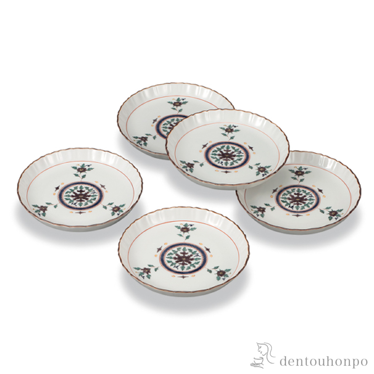 【送料無料】皿揃 色絵牡丹 5号 5枚セット≪在庫確認後、1~3営業日で出荷≫ ( 和食器セット お皿 揃える 食器 和食 九谷焼 )