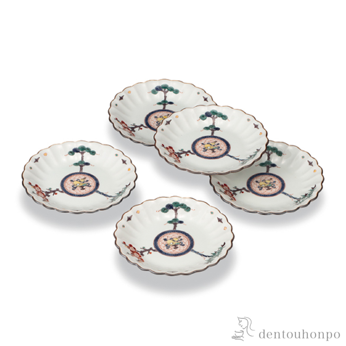 【送料無料】皿揃 三友宝紋 5号 5枚セット≪在庫確認後、1~3営業日で出荷≫ ( 和食器セット お皿 揃える 食器 和食 九谷焼 )