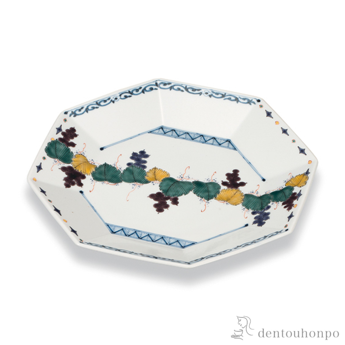 【送料無料】8角皿 葡萄文 8号≪在庫確認後、1~3営業日で出荷≫ ( プレート 醤油皿 豆皿 和食 洋食 九谷焼 )