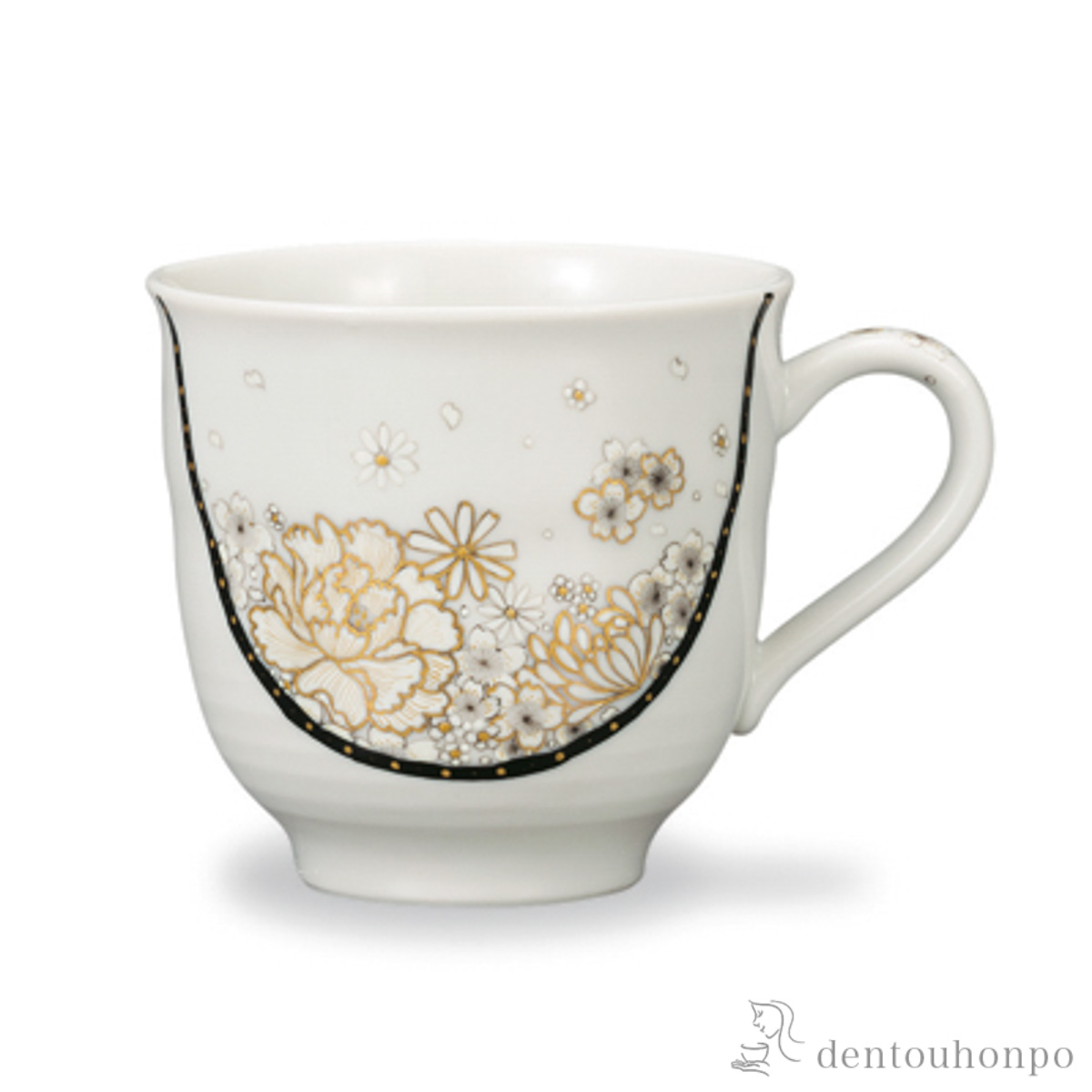 【送料無料】マグカップ 本金墨花詰 白≪在庫確認後、1~3営業日で出荷≫ ( プレゼント デザイン マグ オリジナル タンブラー 九谷焼 )