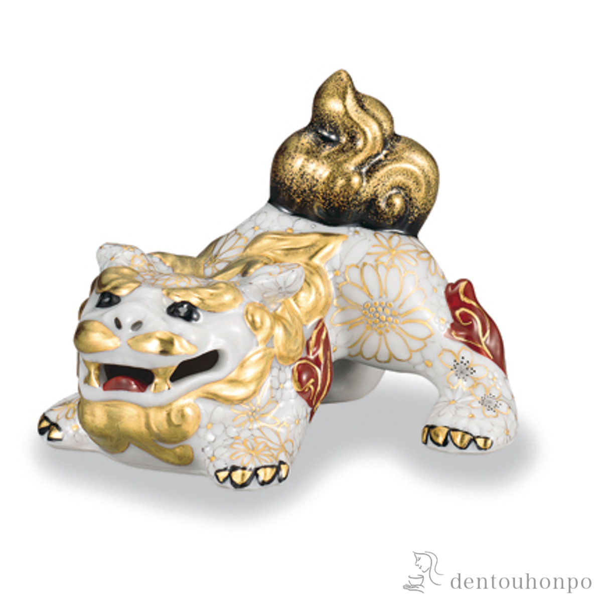 【送料無料】獅子 本金墨花詰 3号≪在庫確認後、1~3営業日で出荷≫ ( 木箱名入れ有料 木札名入れ有料 置物 玄関 受付 風水 幸運 九谷焼 )