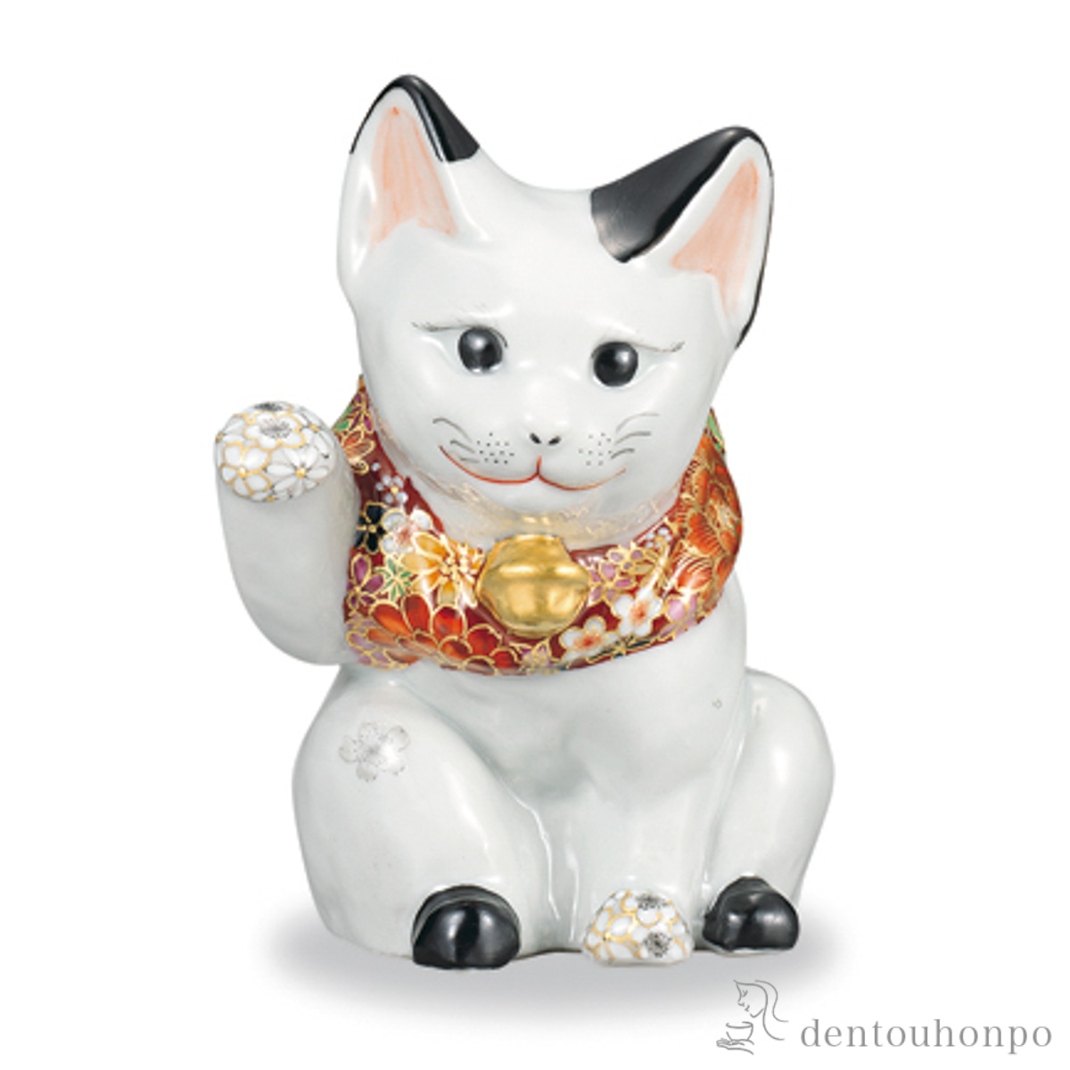 【送料無料】招き猫 本金花詰 4号≪在庫確認後、1~3営業日で出荷≫ ( 木箱名入れ有料 木札名入れ有料 置物 幸運 開運 まねきねこ 風水 九谷焼 )