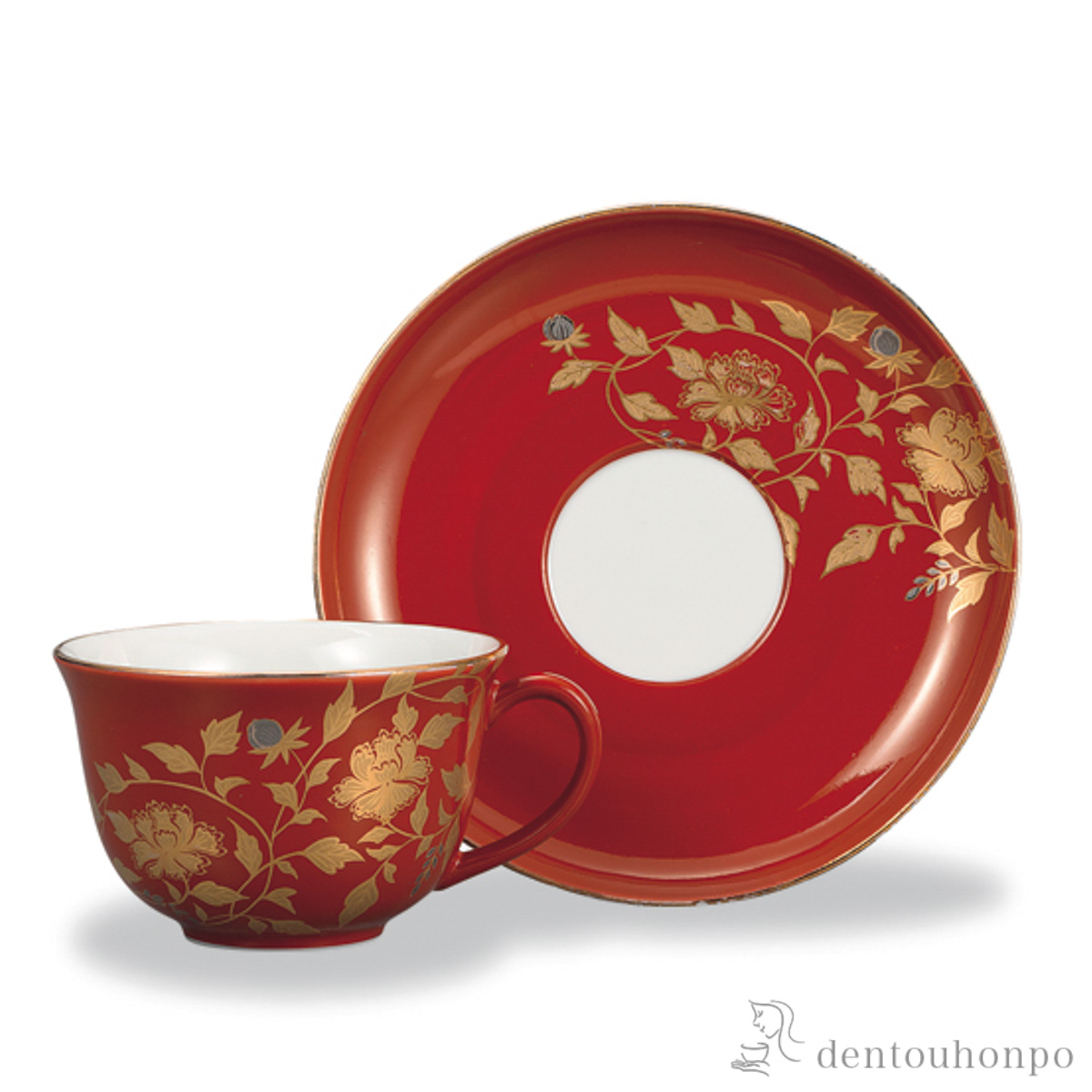 【送料無料】コーヒーカップ＆ソーサー 金襴手 赤≪在庫確認後、1~3営業日で出荷≫ ( セット ソーサー ティーカップ 美味しい おすすめ 九谷焼 )