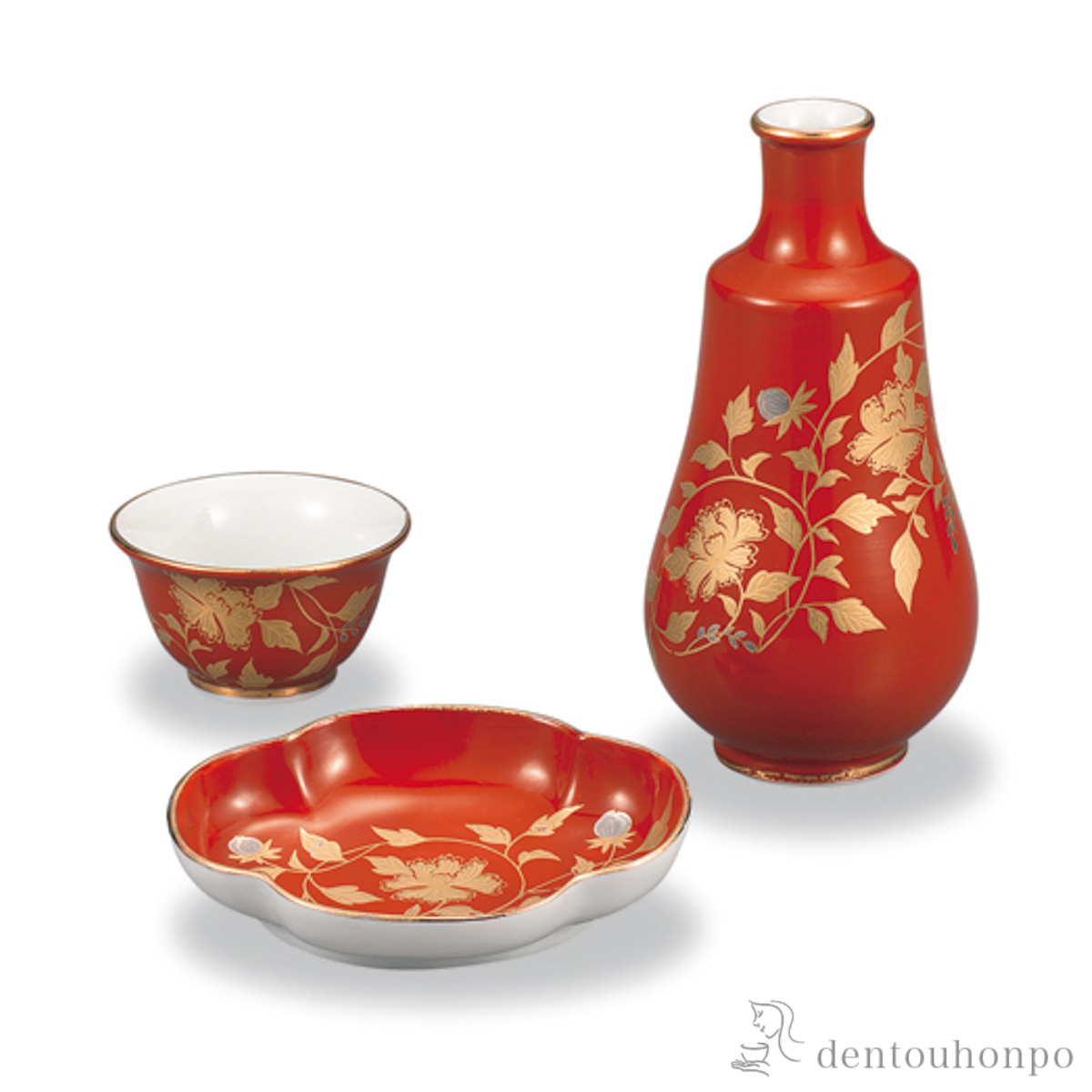 【送料無料】ちょい飲みセット 金襴手 赤≪在庫確認後、1~3営業日で出荷≫ ( 酒器 日本酒 冷酒 プレゼント 人気 九谷焼 )